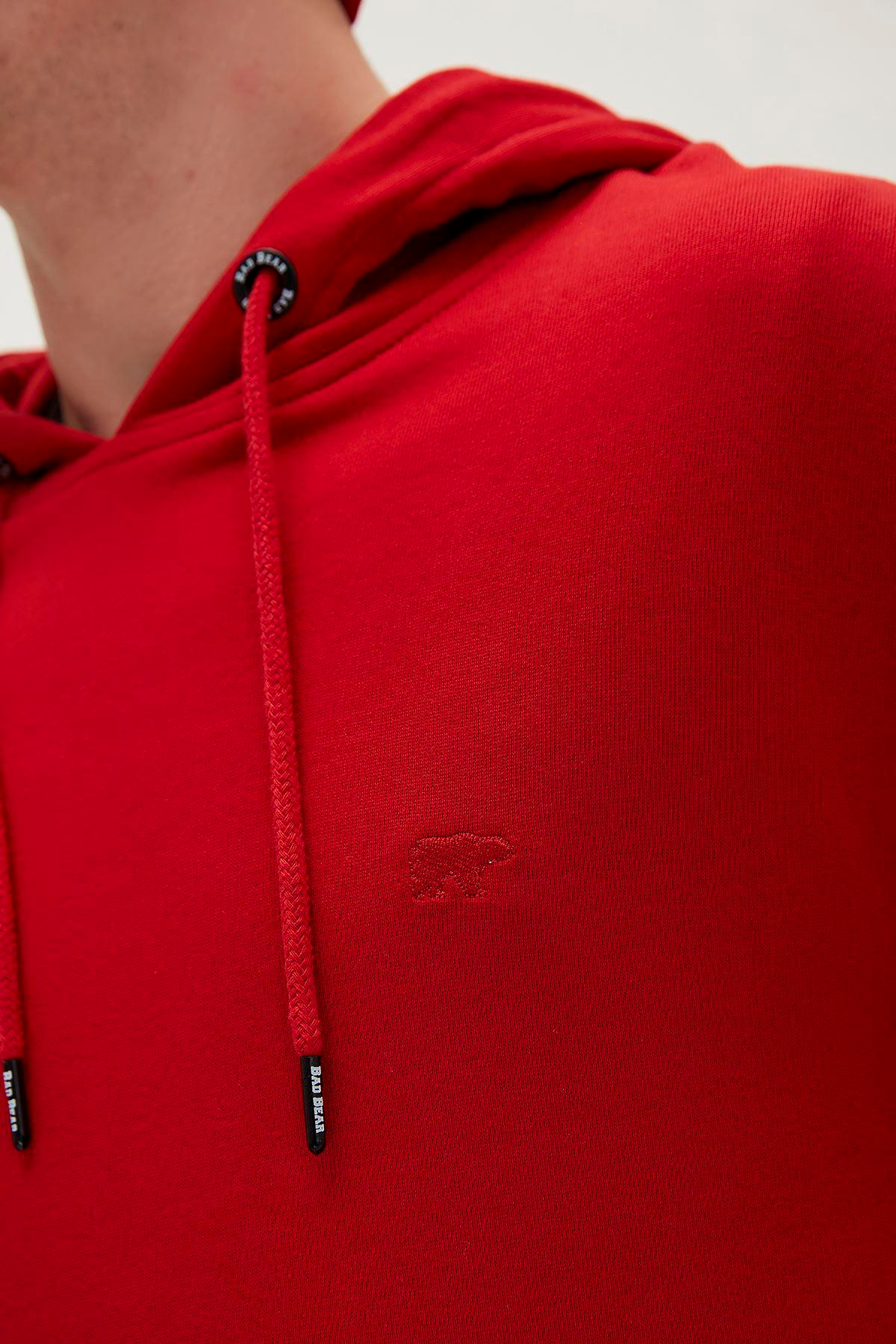Bad Bear Badge Hoodie Erkek Kirmizi Kapşonlu Sweat