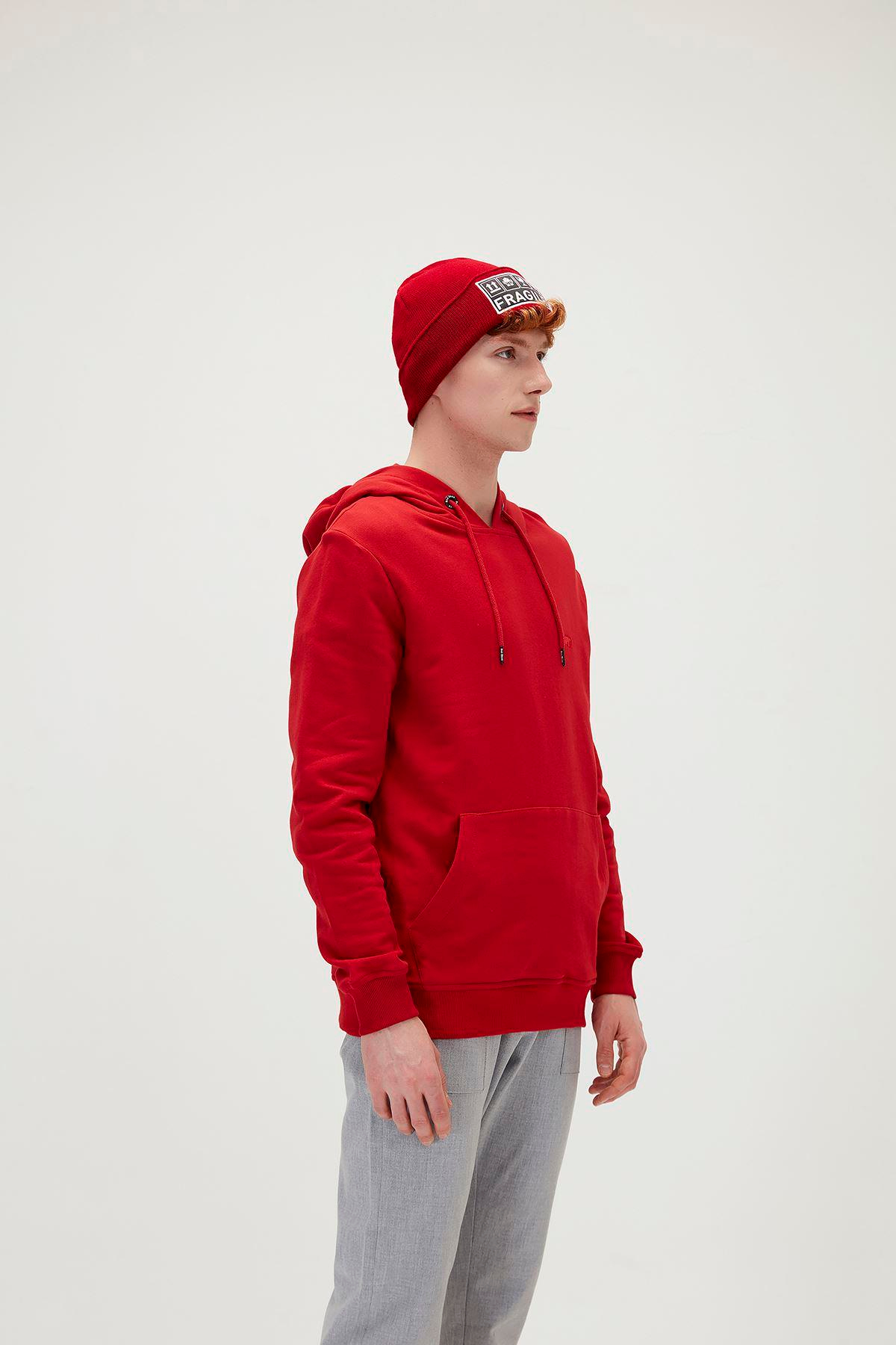 Bad Bear Badge Hoodie Erkek Kirmizi Kapşonlu Sweat