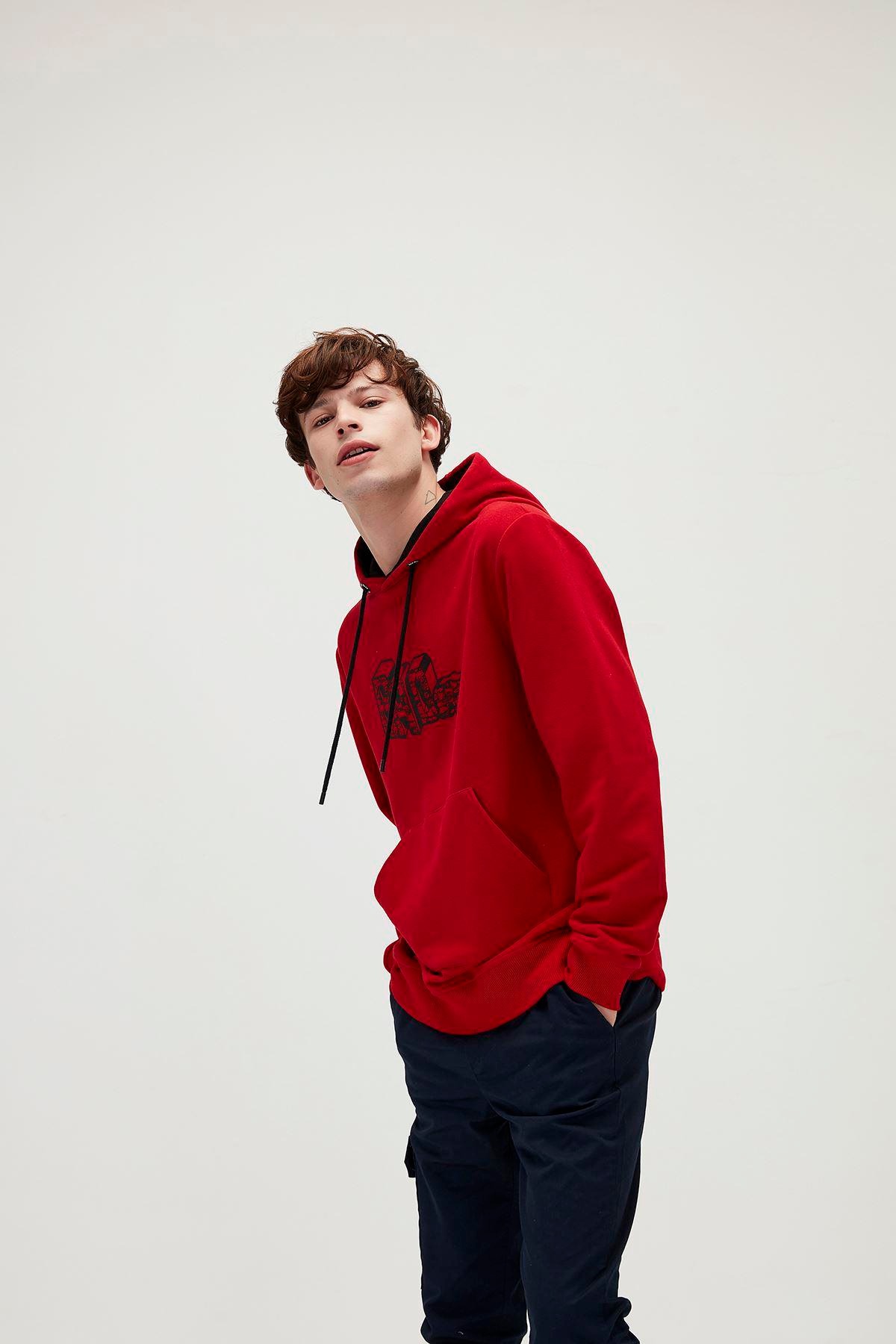 Bad Bear Badwall Hoodie Erkek Kirmizi Kapşonlu Sweat