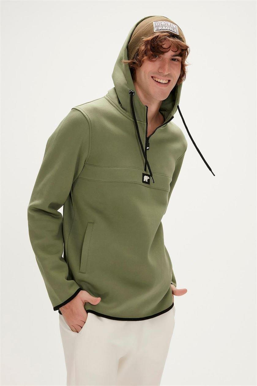Bad Bear Defence Half-Zip Hoodie Erkek  Yarım Fermuarlı Sweat