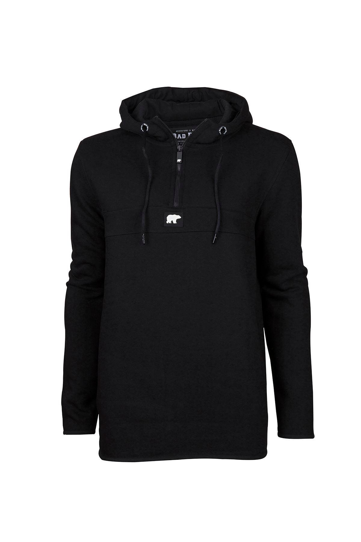 Bad Bear Defence Half-Zip Hoodie Erkek Siyah Yarım Fermuarlı Sweat