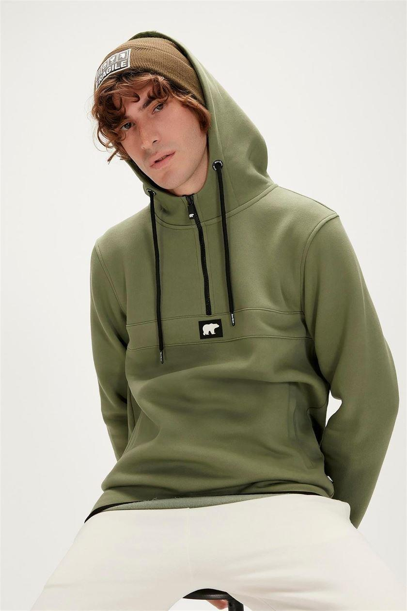 Bad Bear Defence Half-Zip Hoodie Erkek  Yarım Fermuarlı Sweat