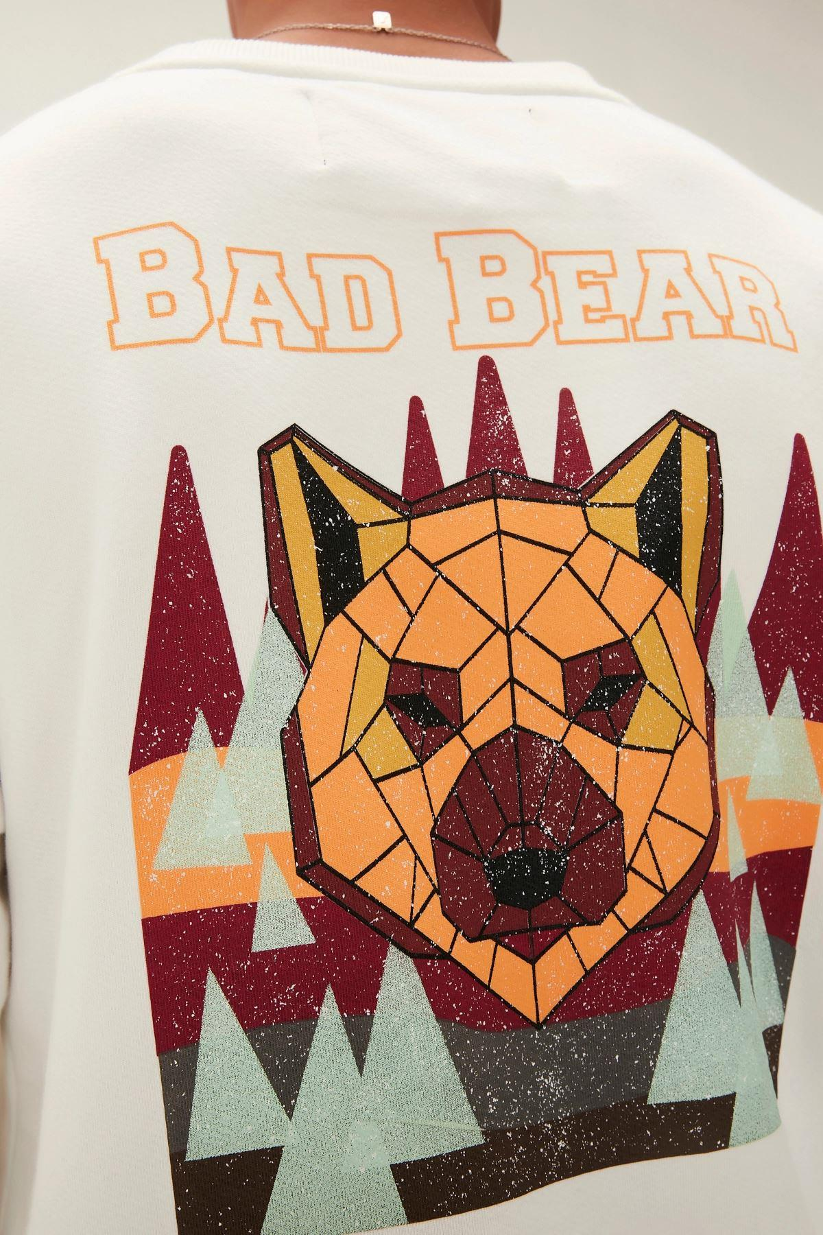 Bad Bear Geofox Crewneck Erkek Beyaz Bisiklet Yaka Sweat