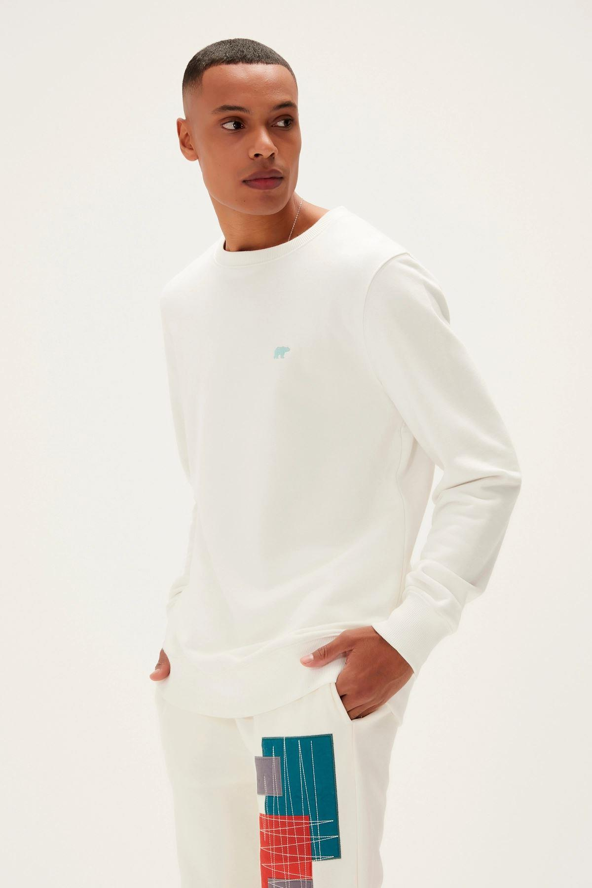 Bad Bear Geofox Crewneck Erkek Beyaz Bisiklet Yaka Sweat
