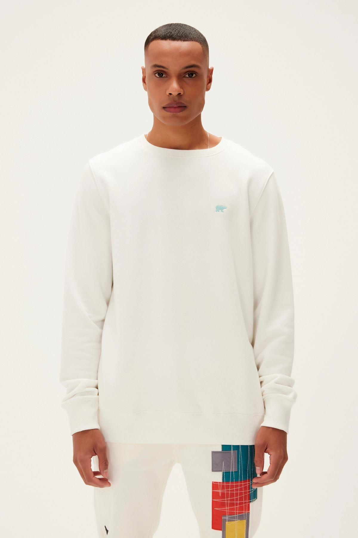 Bad Bear Geofox Crewneck Erkek Beyaz Bisiklet Yaka Sweat