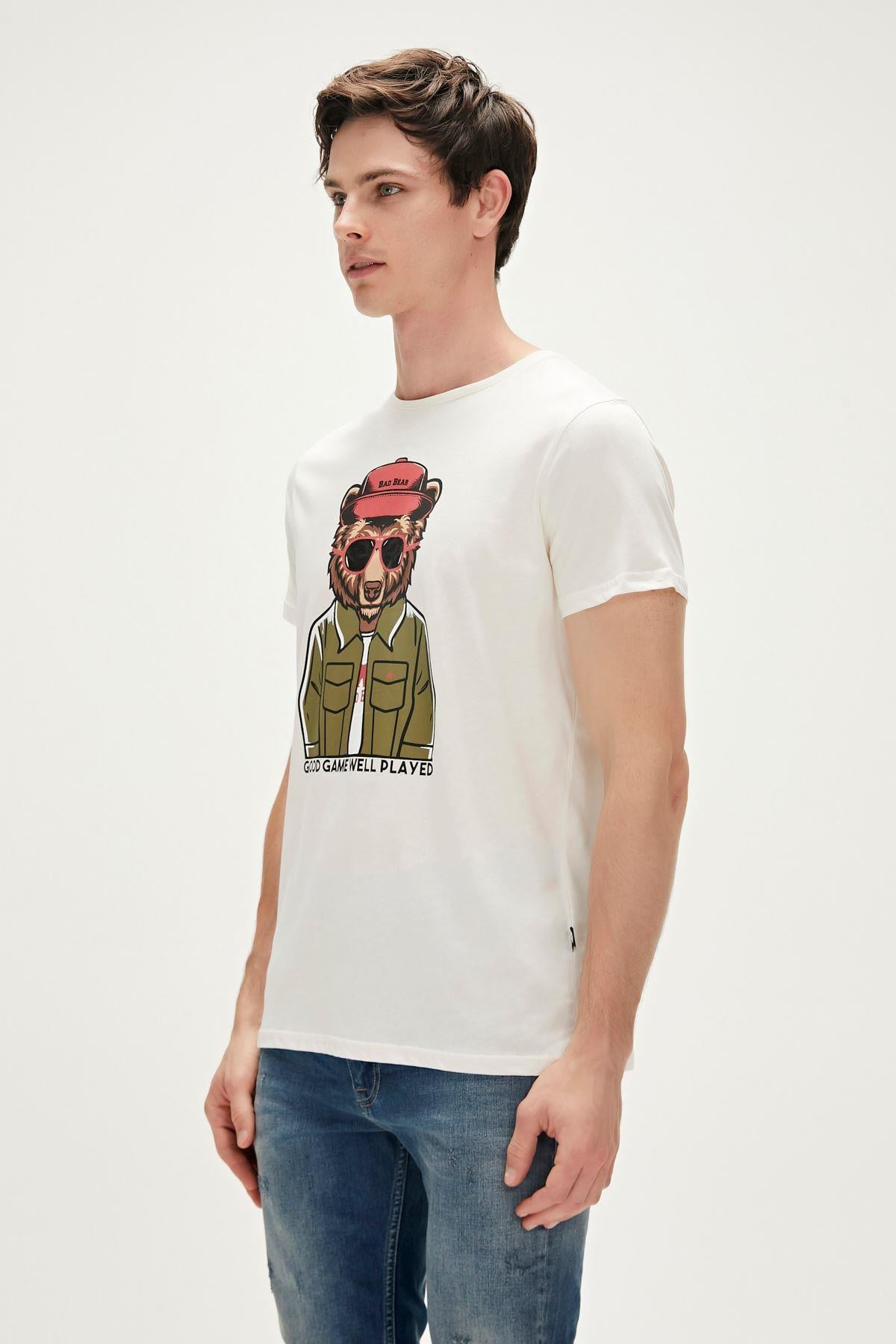 Bad Bear Good Game  T-Shirt Erkek  Bisiklet Yaka Tshirt