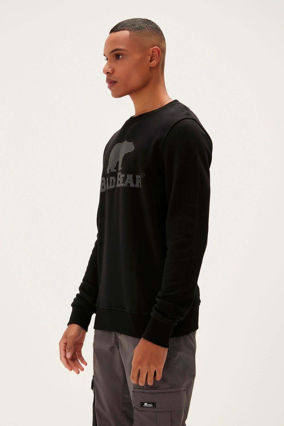 Bad Bear Logo Crewneck Erkek Siyah Bisiklet Yaka Sweat