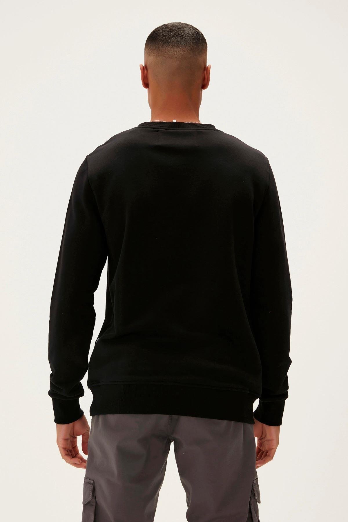 Bad Bear Logo Crewneck Erkek Siyah Bisiklet Yaka Sweat