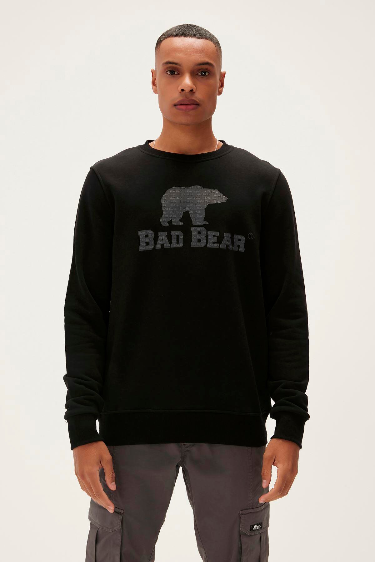 Bad Bear Logo Crewneck Erkek Siyah Bisiklet Yaka Sweat