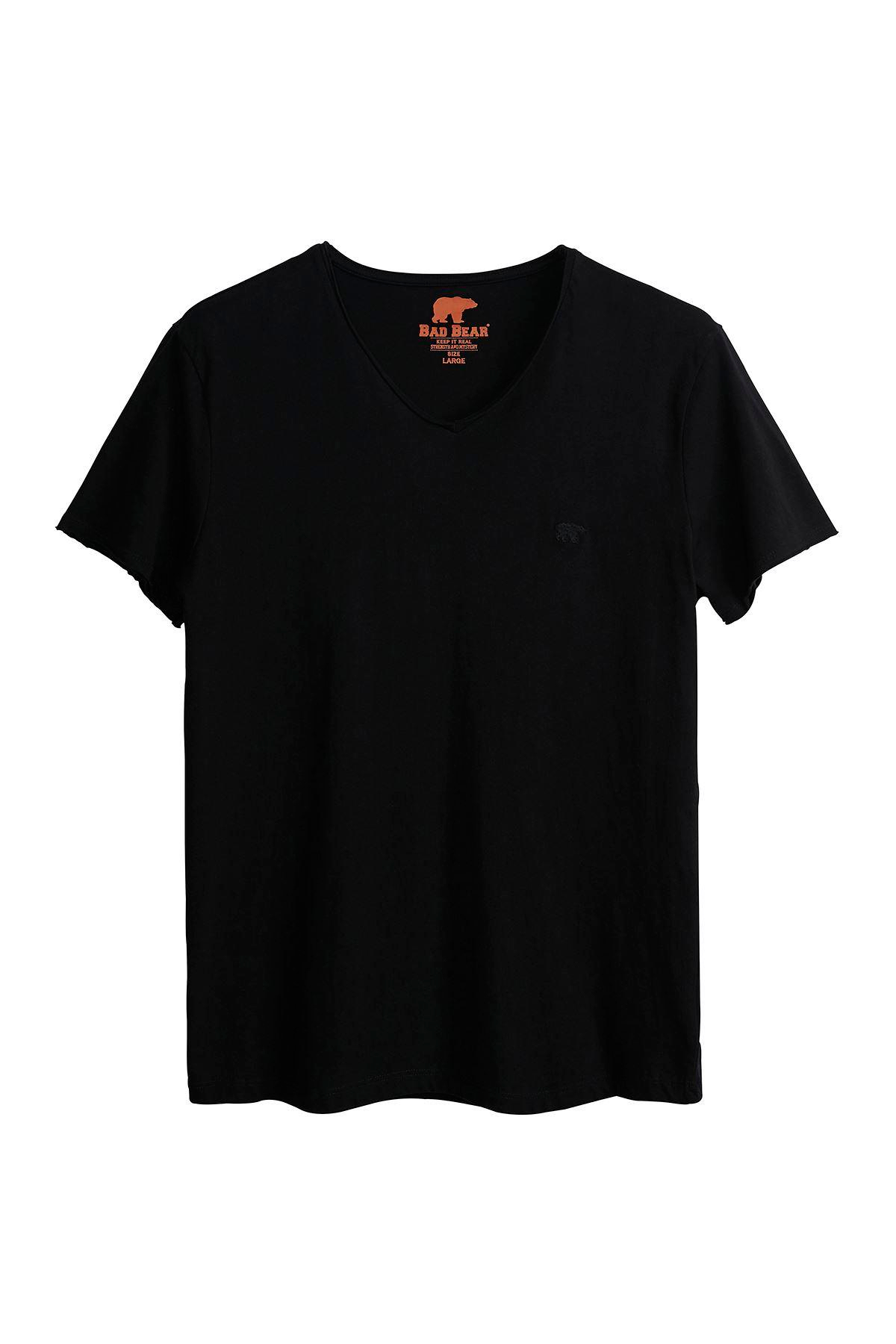Bad Bear V-Collar T-Shirt Erkek Siyah Bisiklet Yaka Tshirt