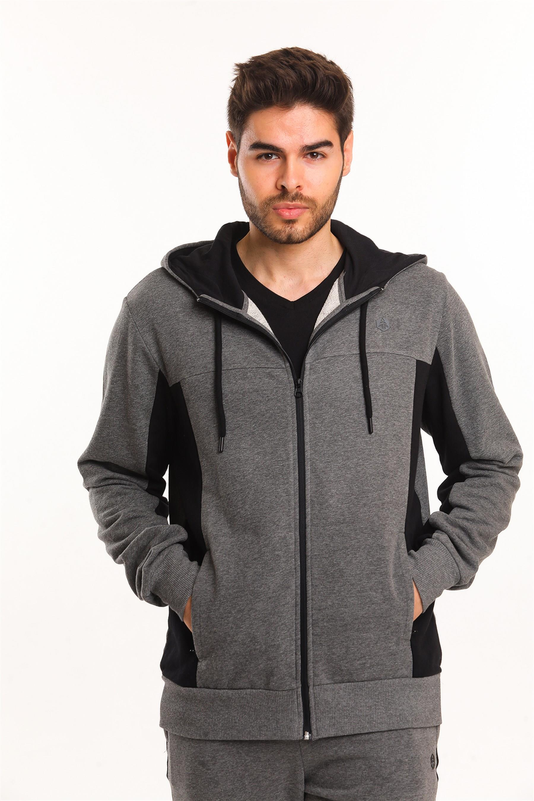 Hammer Jack Ludvig Erkek Fermuarli Kapusonlu Sweatshirt Erkek Antrasit Tam Fermuarlı Sweat