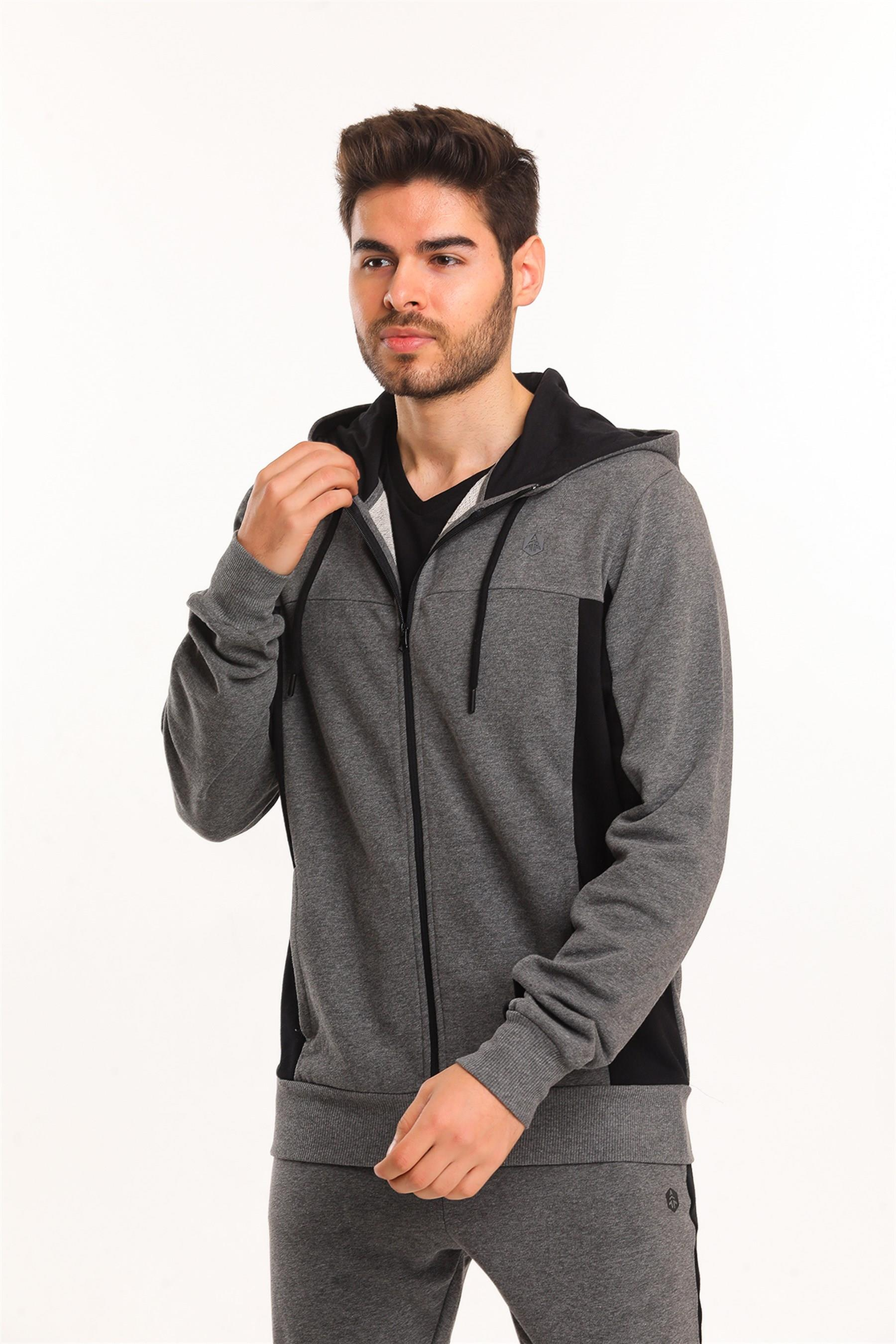 Hammer Jack Ludvig Erkek Fermuarli Kapusonlu Sweatshirt Erkek Antrasit Tam Fermuarlı Sweat