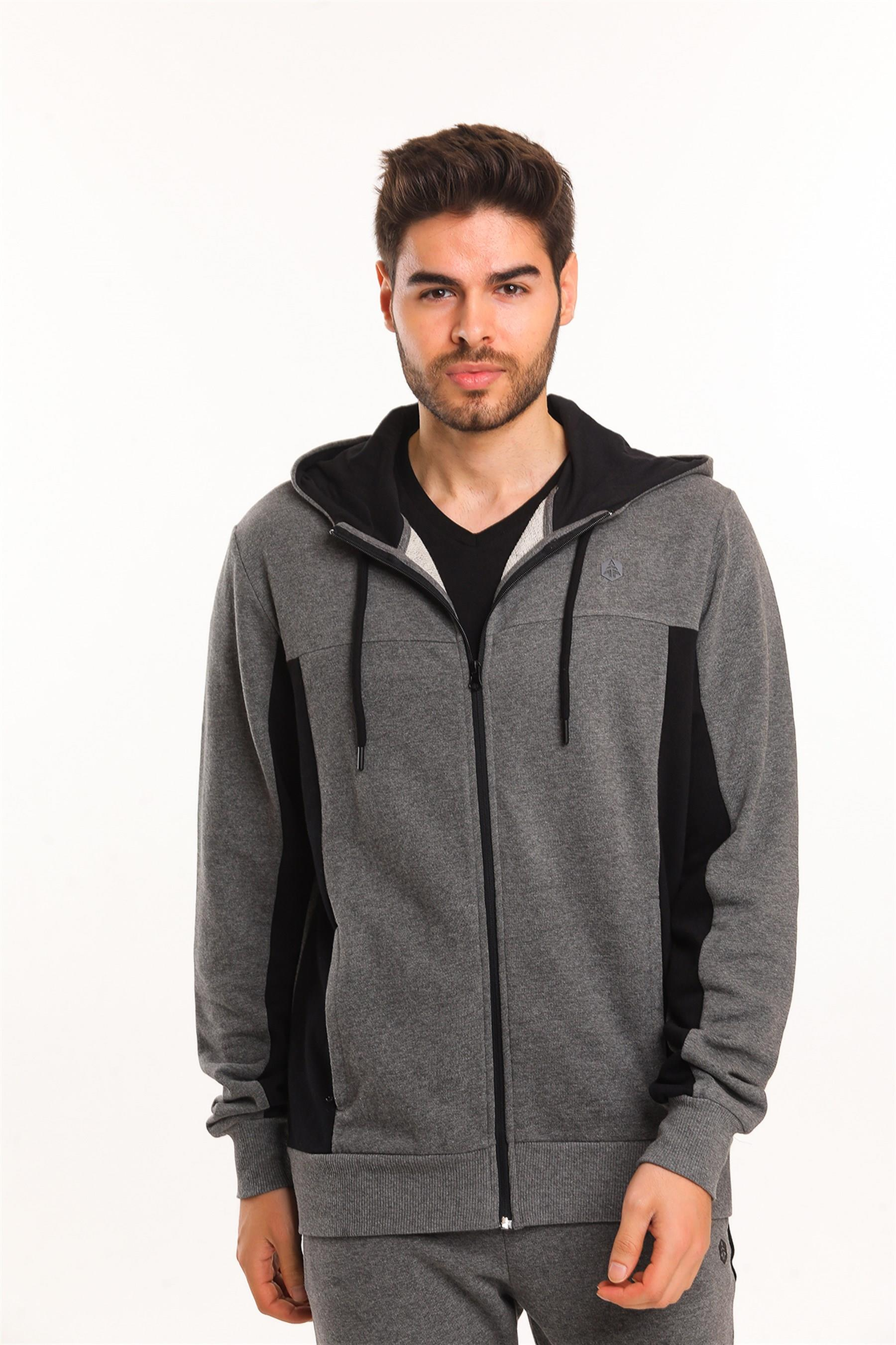 Hammer Jack Ludvig Erkek Fermuarli Kapusonlu Sweatshirt Erkek Antrasit Tam Fermuarlı Sweat