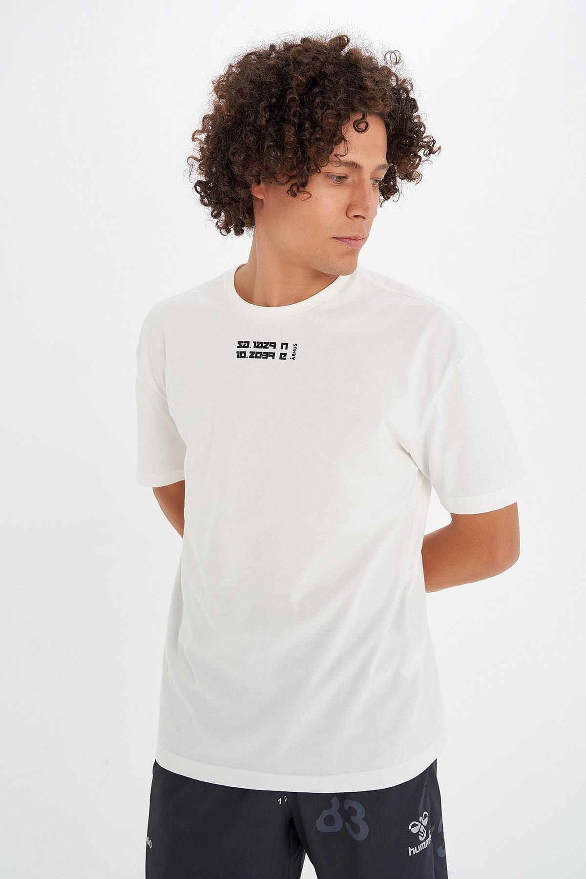 Hummel Erkole Oversize T-Shirt S/S Erkek Beyaz Bisiklet Yaka Tshirt