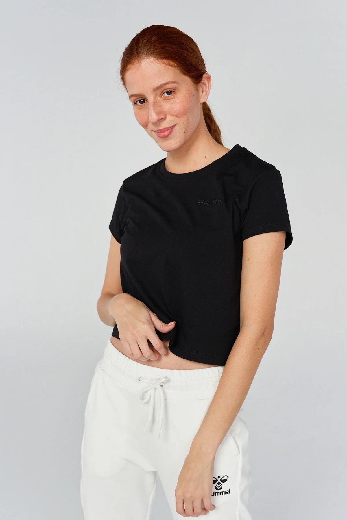 Hummel Hmlt-Mt Emmi Short T-Shirt Kadın Siyah Bisiklet Yaka Tshirt
