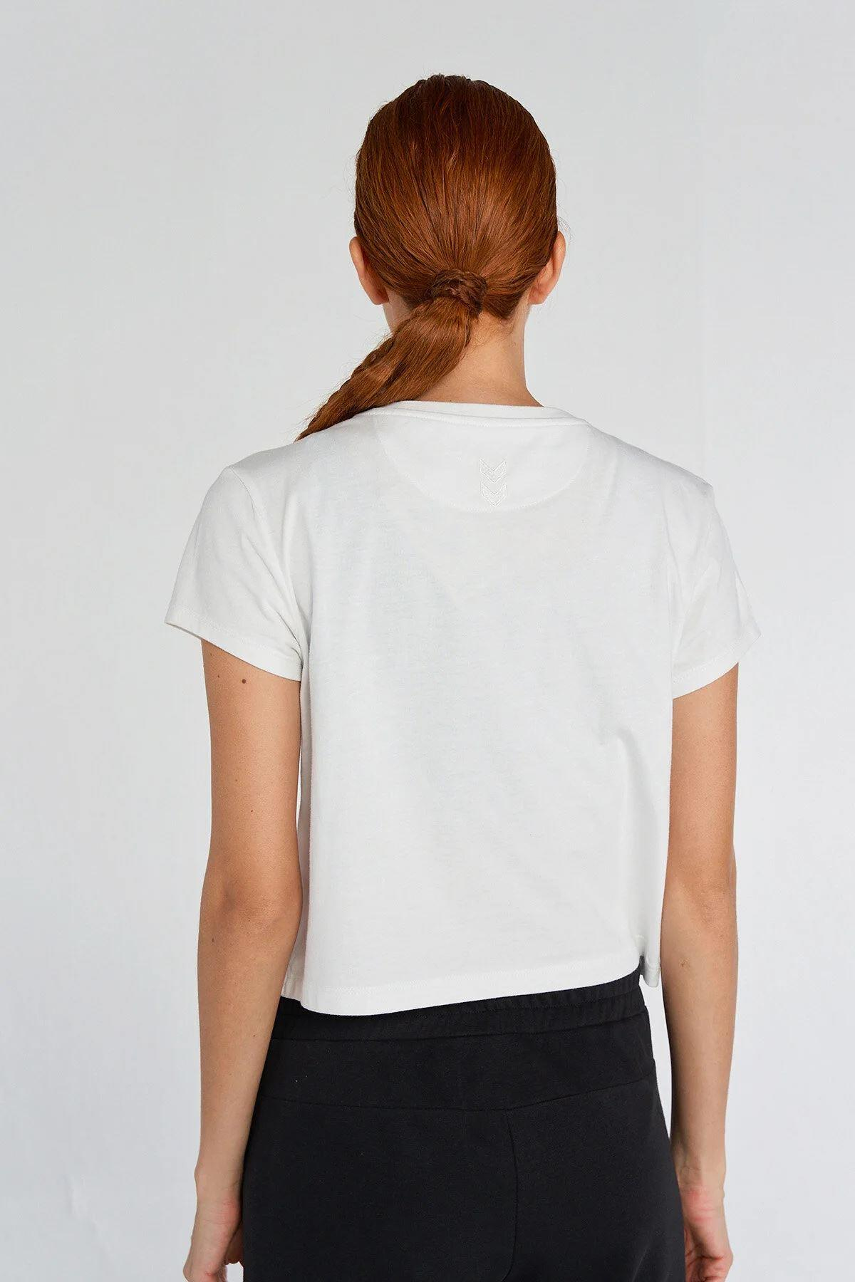 Hummel Hmlt-Mt Emmi Short T-Shirt Kadın Beyaz Bisiklet Yaka Tshirt