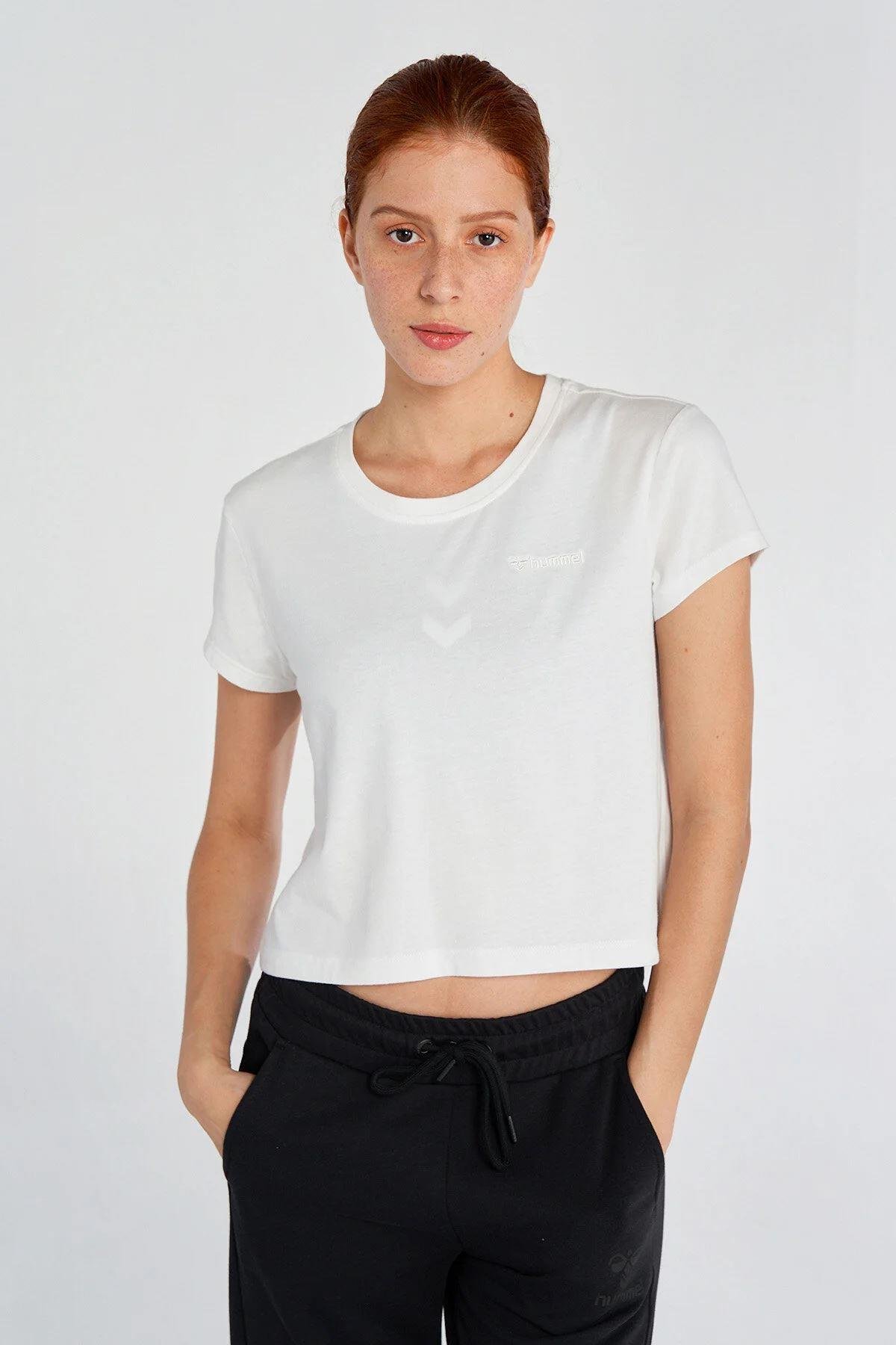 Hummel Hmlt-Mt Emmi Short T-Shirt Kadın Beyaz Bisiklet Yaka Tshirt