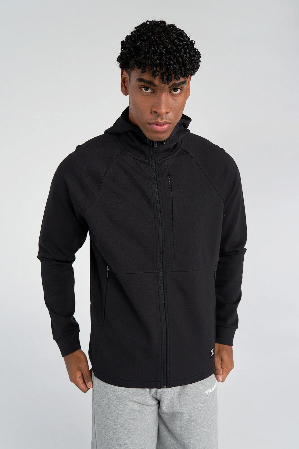 Hummel Hmlt-Mt interval Zip Hoodie Erkek Siyah Tam Fermuarlı Sweat