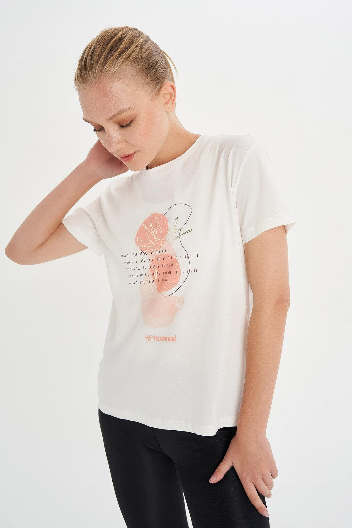 Hummel Tobino T-Shirt S/S Kadın Beyaz Bisiklet Yaka Tshirt