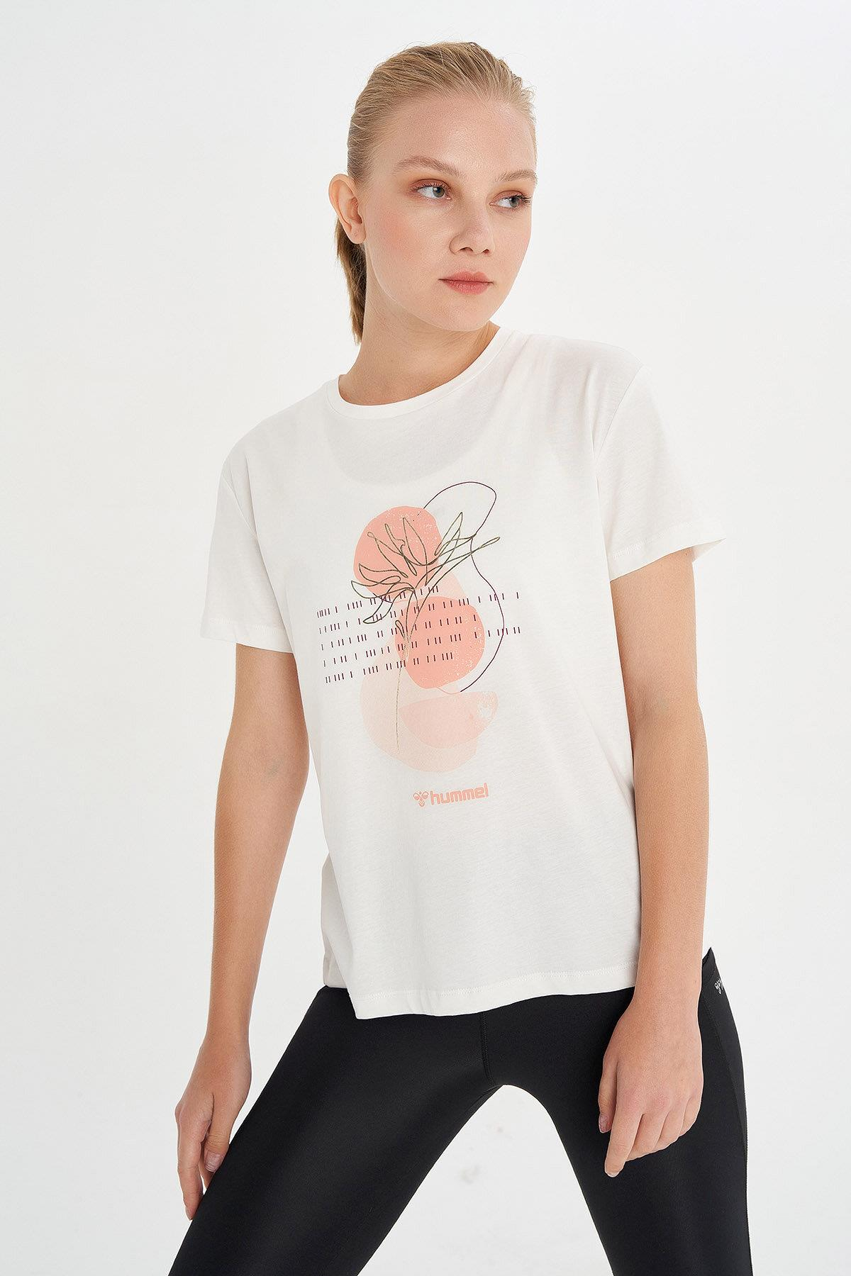 Hummel Tobino T-Shirt S/S Kadın Beyaz Bisiklet Yaka Tshirt