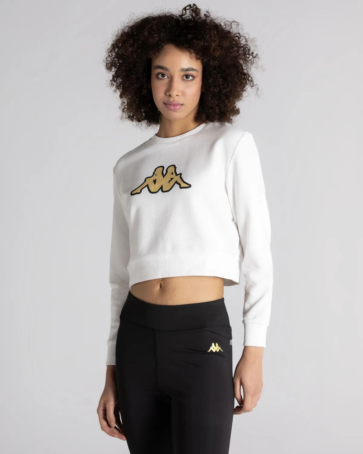Kappa Logo Bautista Kadın Beyaz Bisiklet Yaka Sweat