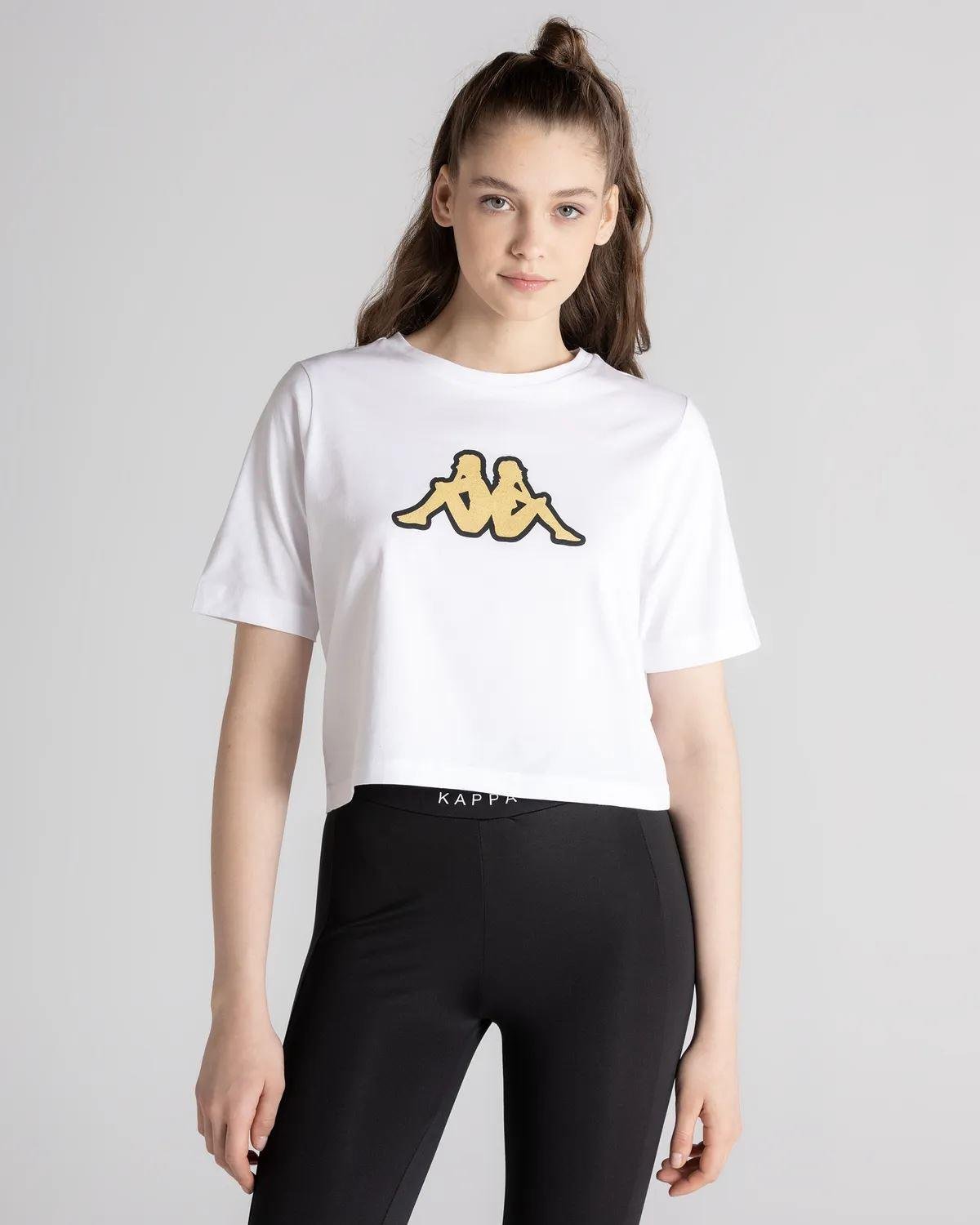 Kappa Logo Teoin Kadın Beyaz Bisiklet Yaka Tshirt