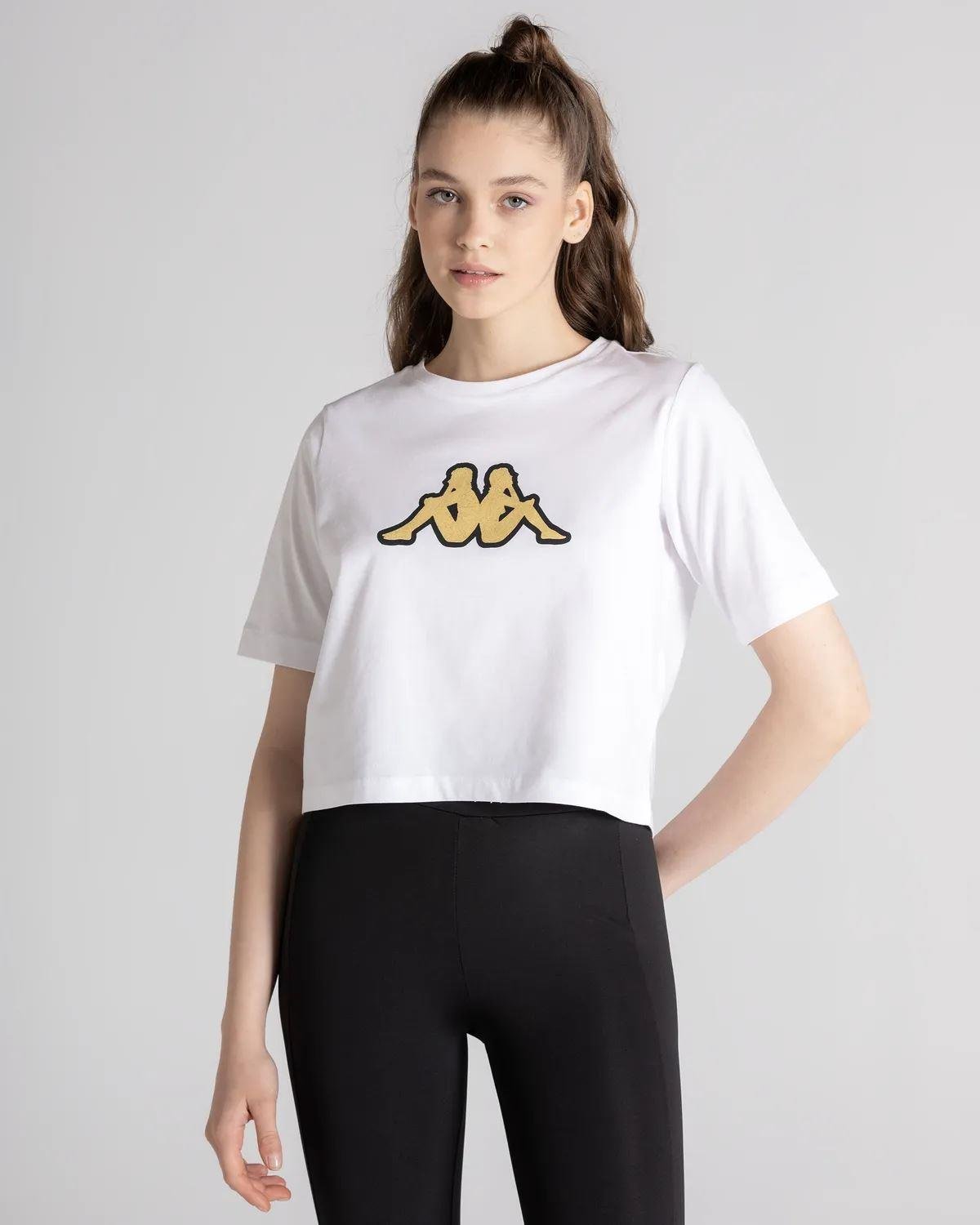 Kappa Logo Teoin Kadın Beyaz Bisiklet Yaka Tshirt