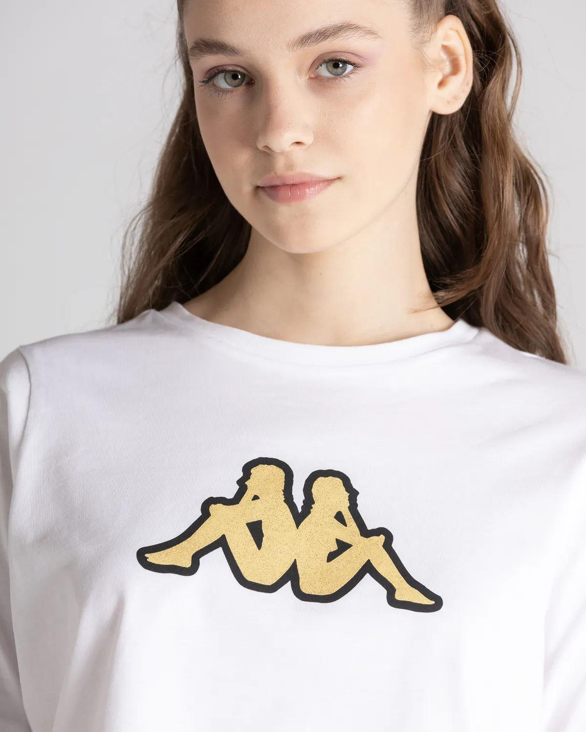 Kappa Logo Teoin Kadın Beyaz Bisiklet Yaka Tshirt
