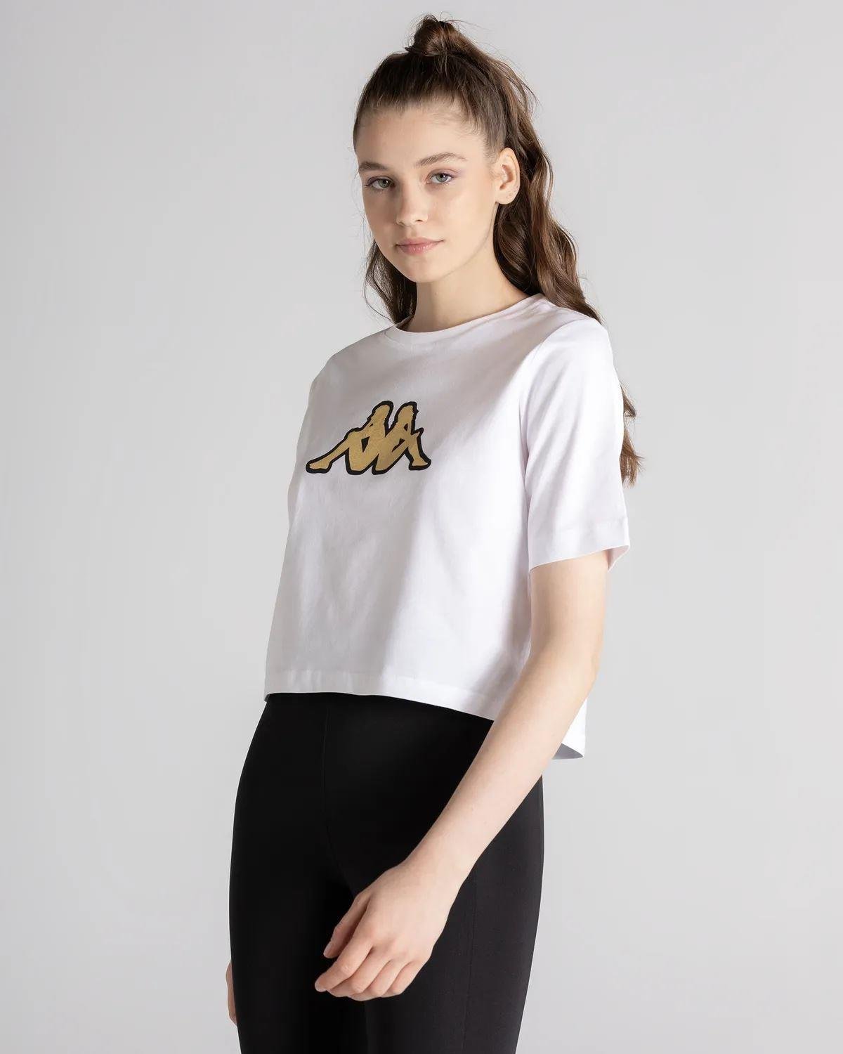 Kappa Logo Teoin Kadın Beyaz Bisiklet Yaka Tshirt
