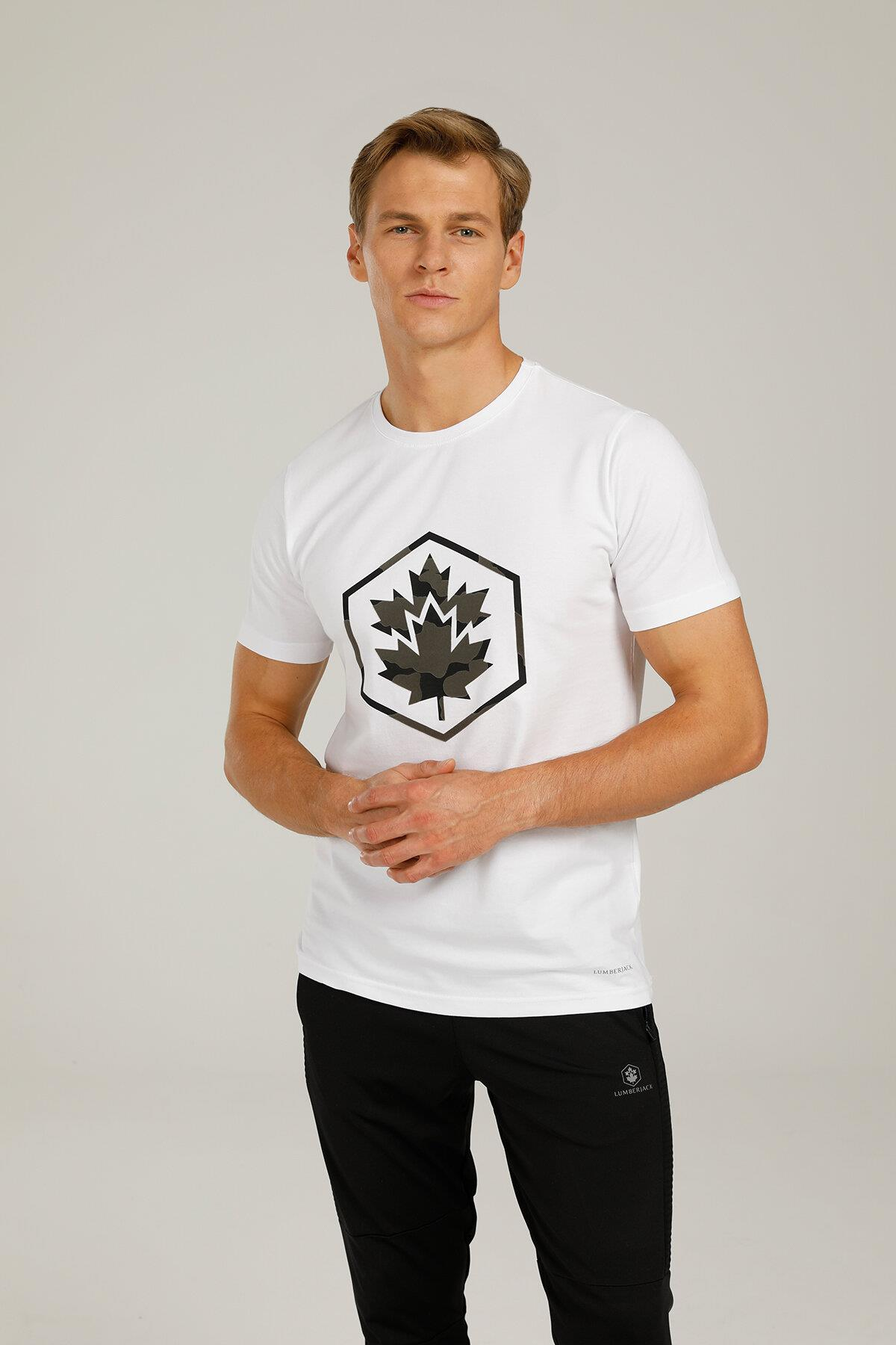Lumberjack 1W Ct754 Aron Logo T-Shirt 1Pr Erkek Beyaz Tshirt