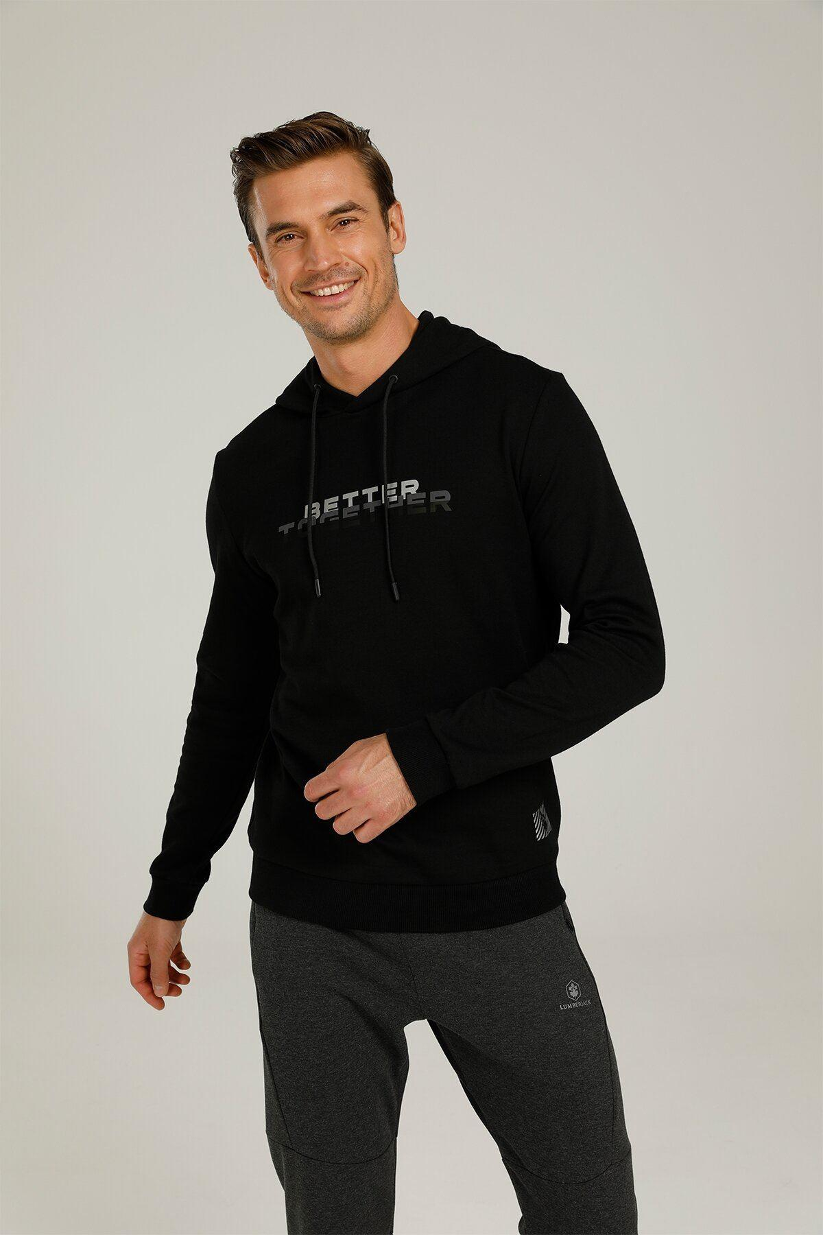 Lumberjack 1W Ct775 Ray Slogan Hoodie 1Pr Erkek Siyah Kapşonlu Sweat