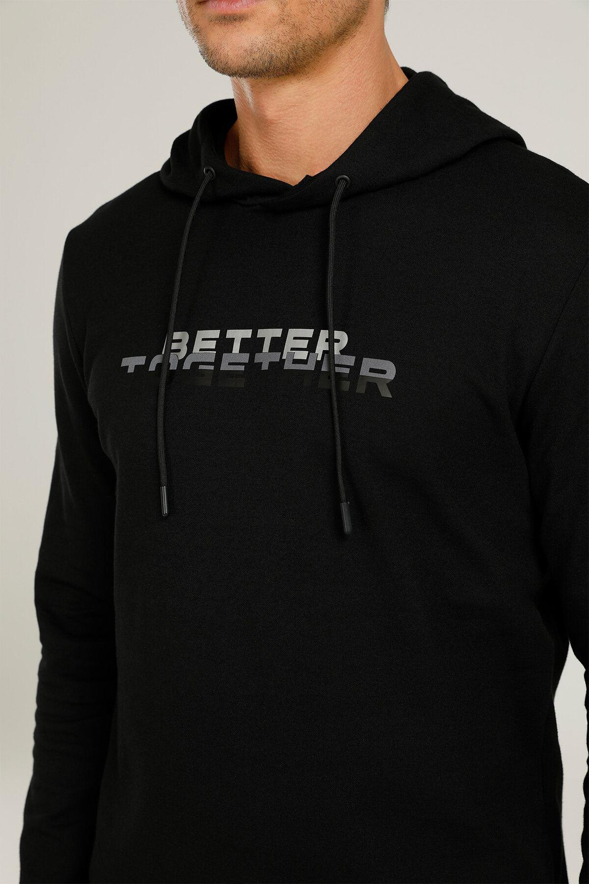 Lumberjack 1W Ct775 Ray Slogan Hoodie 1Pr Erkek Siyah Kapşonlu Sweat