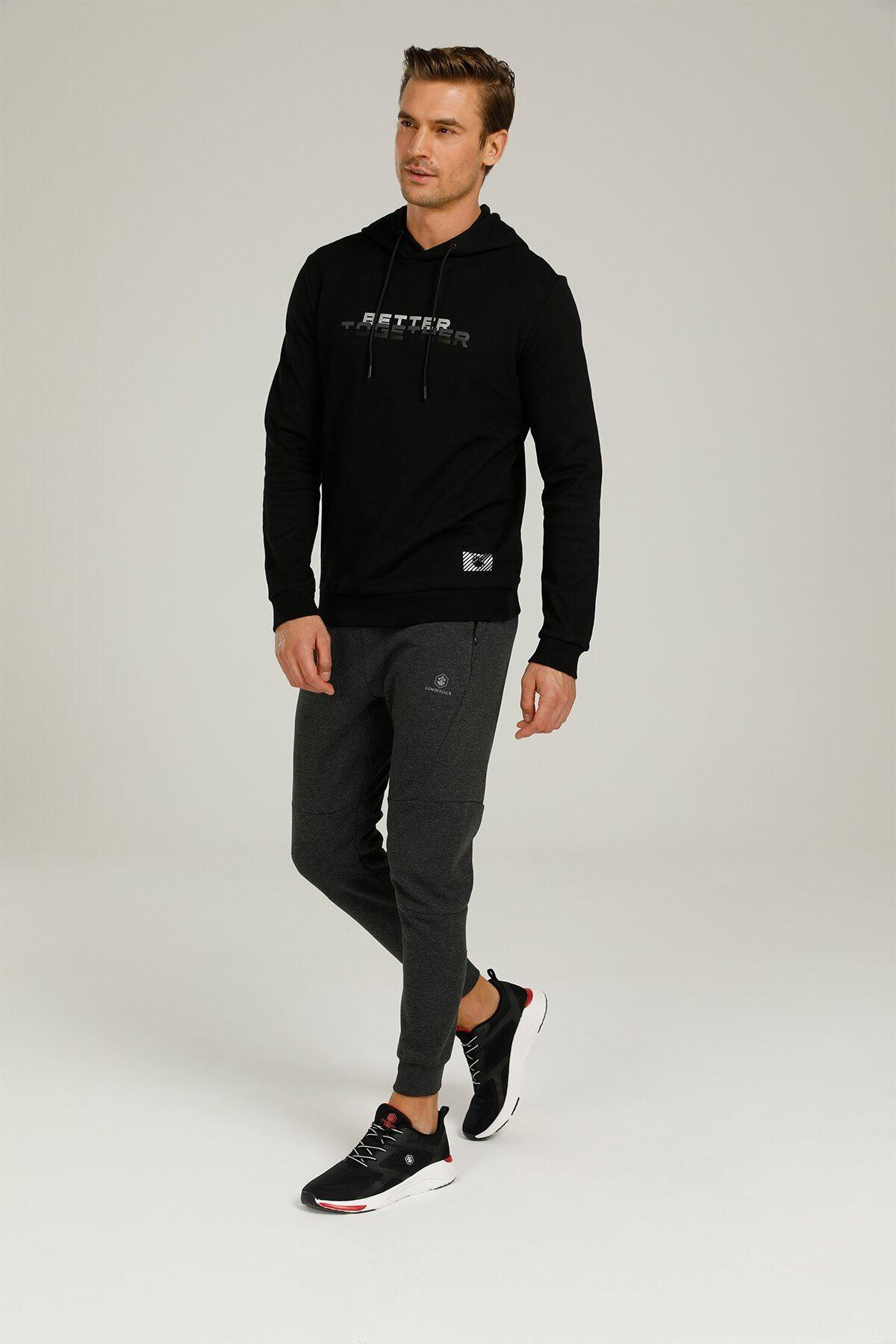 Lumberjack 1W Ct775 Ray Slogan Hoodie 1Pr Erkek Siyah Kapşonlu Sweat