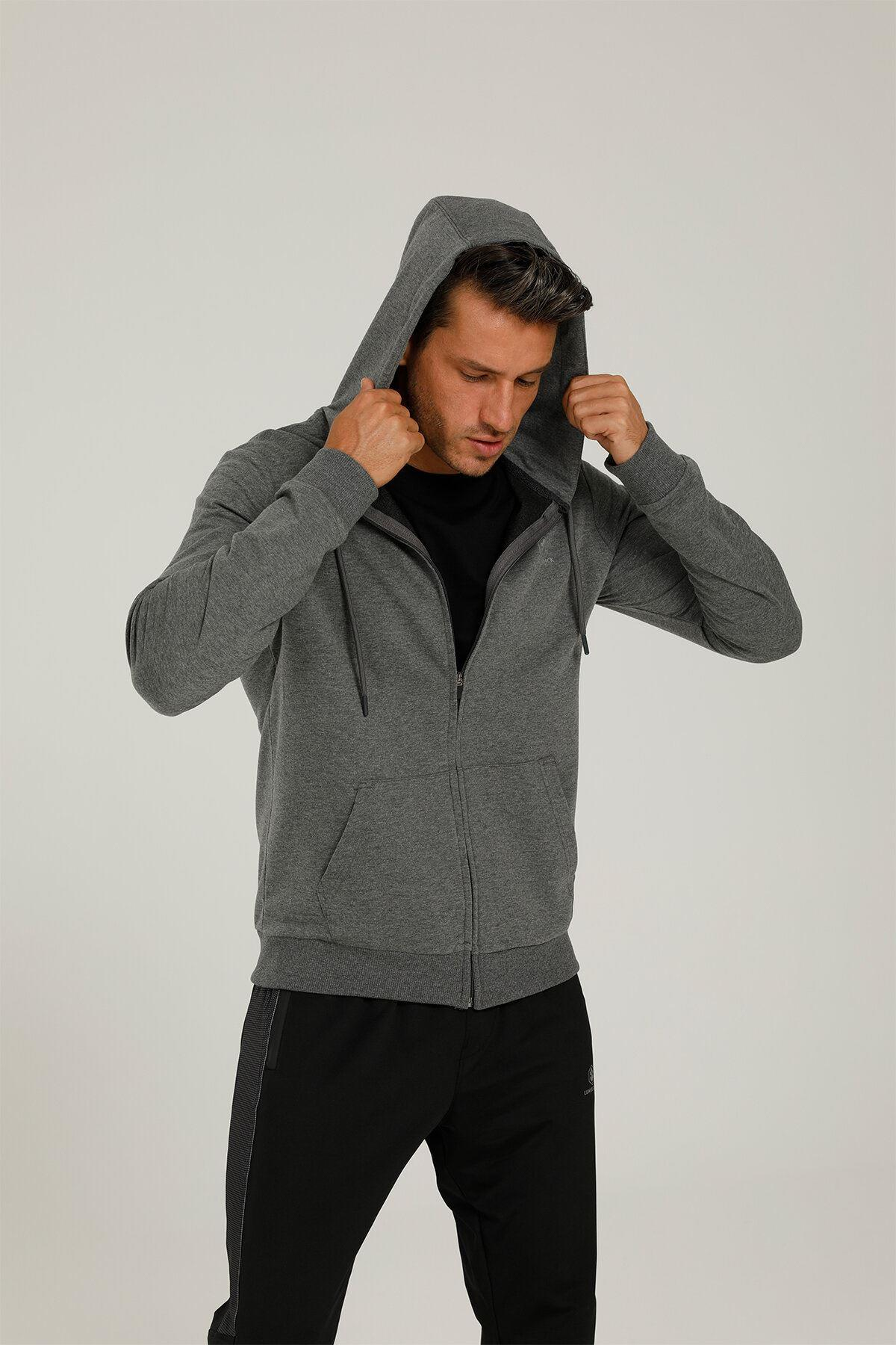 Lumberjack 1W Sn72 Basic Hoodie Full Zip 1Pr Erkek Gri Melanj Sweatshirt