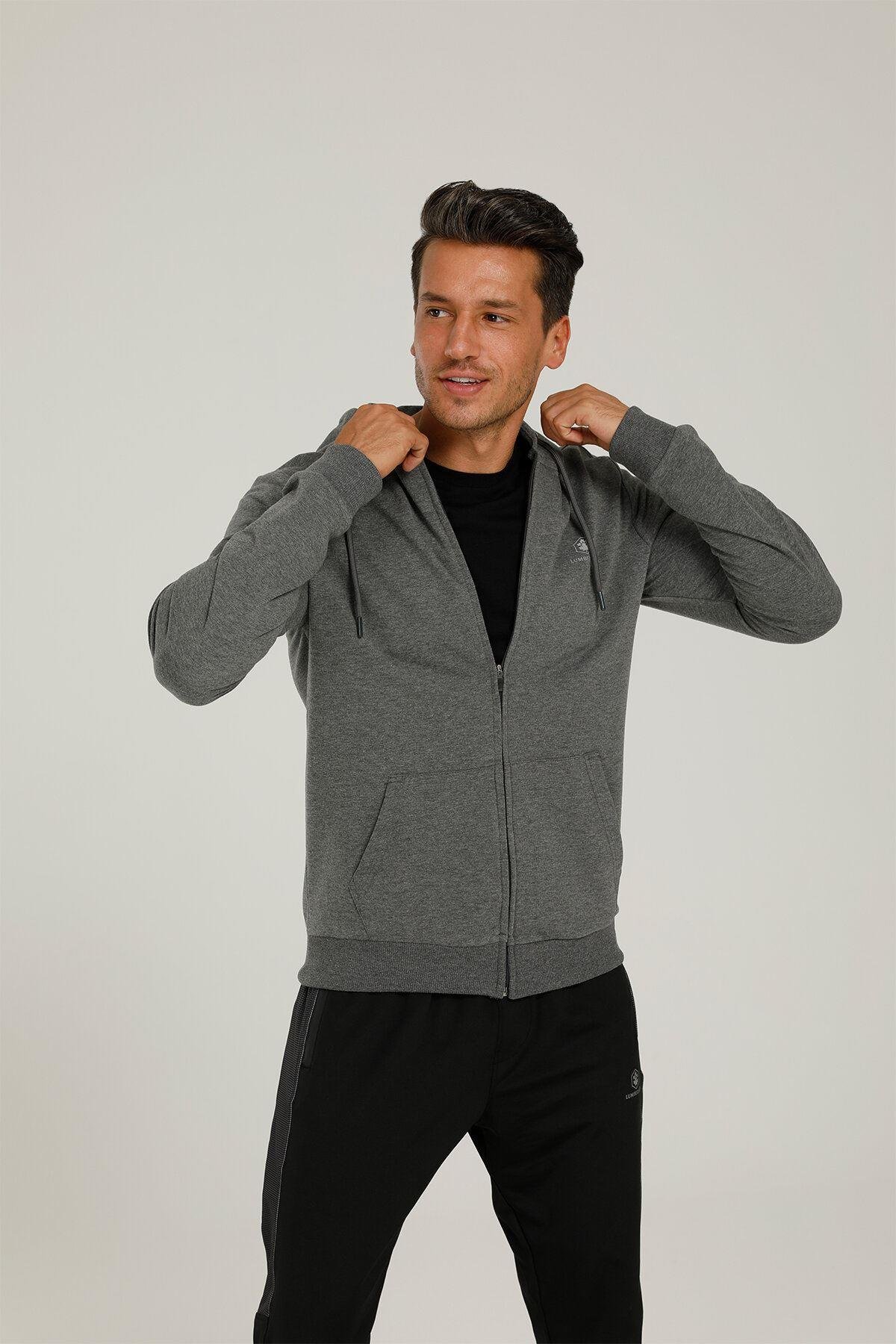 Lumberjack 1W Sn72 Basic Hoodie Full Zip 1Pr Erkek Gri Melanj Sweatshirt