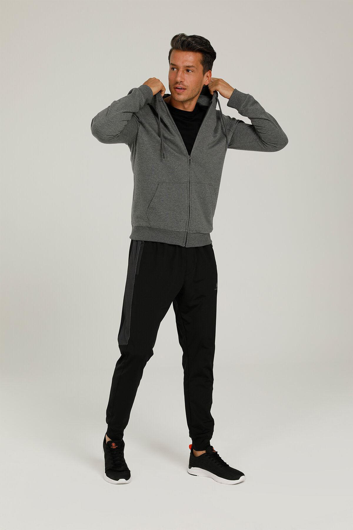 Lumberjack 1W Sn72 Basic Hoodie Full Zip 1Pr Erkek Gri Melanj Sweatshirt