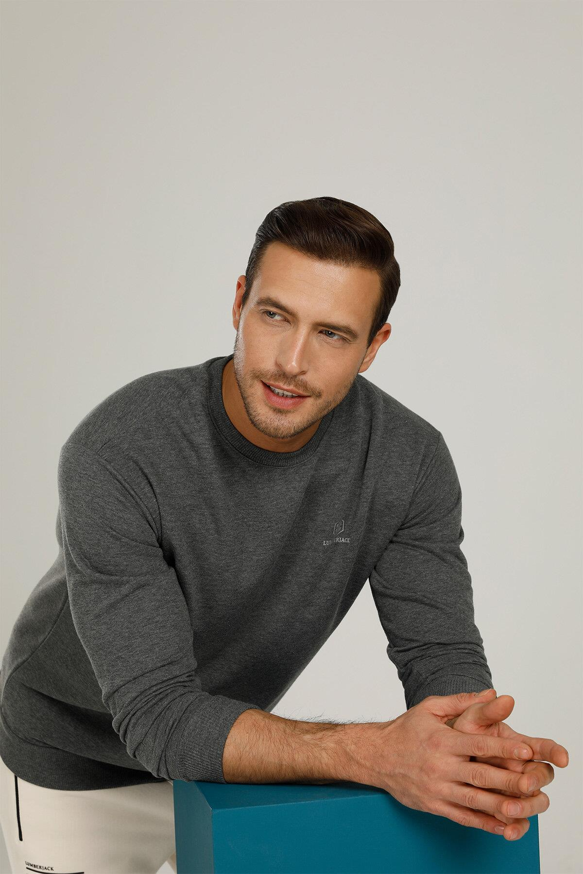 Lumberjack 1W Sn75 Basic C-Neck Sweatshirt 1Pr Erkek Gri Melanj Sweatshirt
