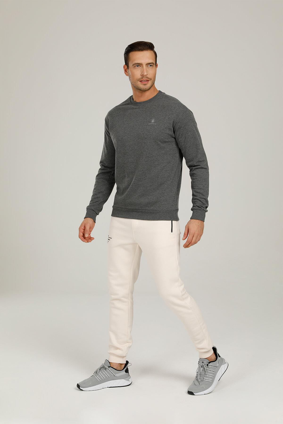 Lumberjack 1W Sn75 Basic C-Neck Sweatshirt 1Pr Erkek Gri Melanj Sweatshirt