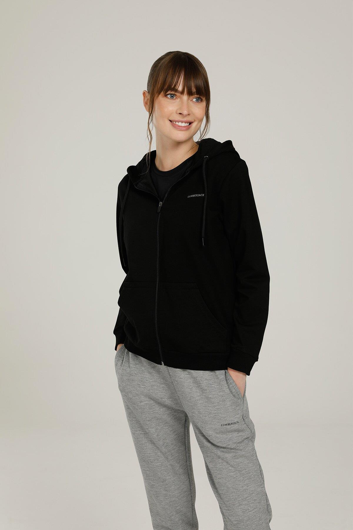 Lumberjack 1W Sn77 Basic Hoodie Full Zip 1Pr Kadın Siyah Sweatshirt