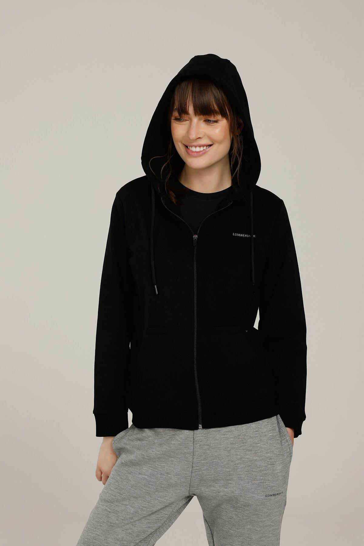 Lumberjack 1W Sn77 Basic Hoodie Full Zip 1Pr Kadın Siyah Sweatshirt