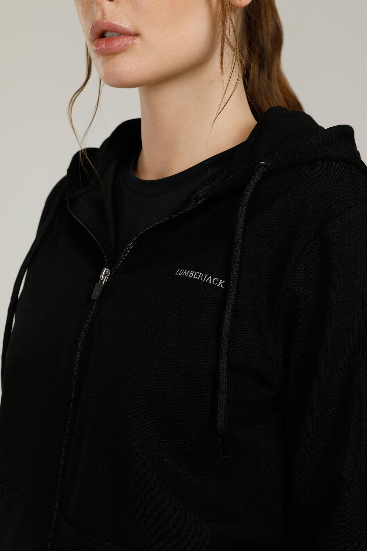 Lumberjack 1W Sn77 Basic Hoodie Full Zip 1Pr Kadın Siyah Sweatshirt