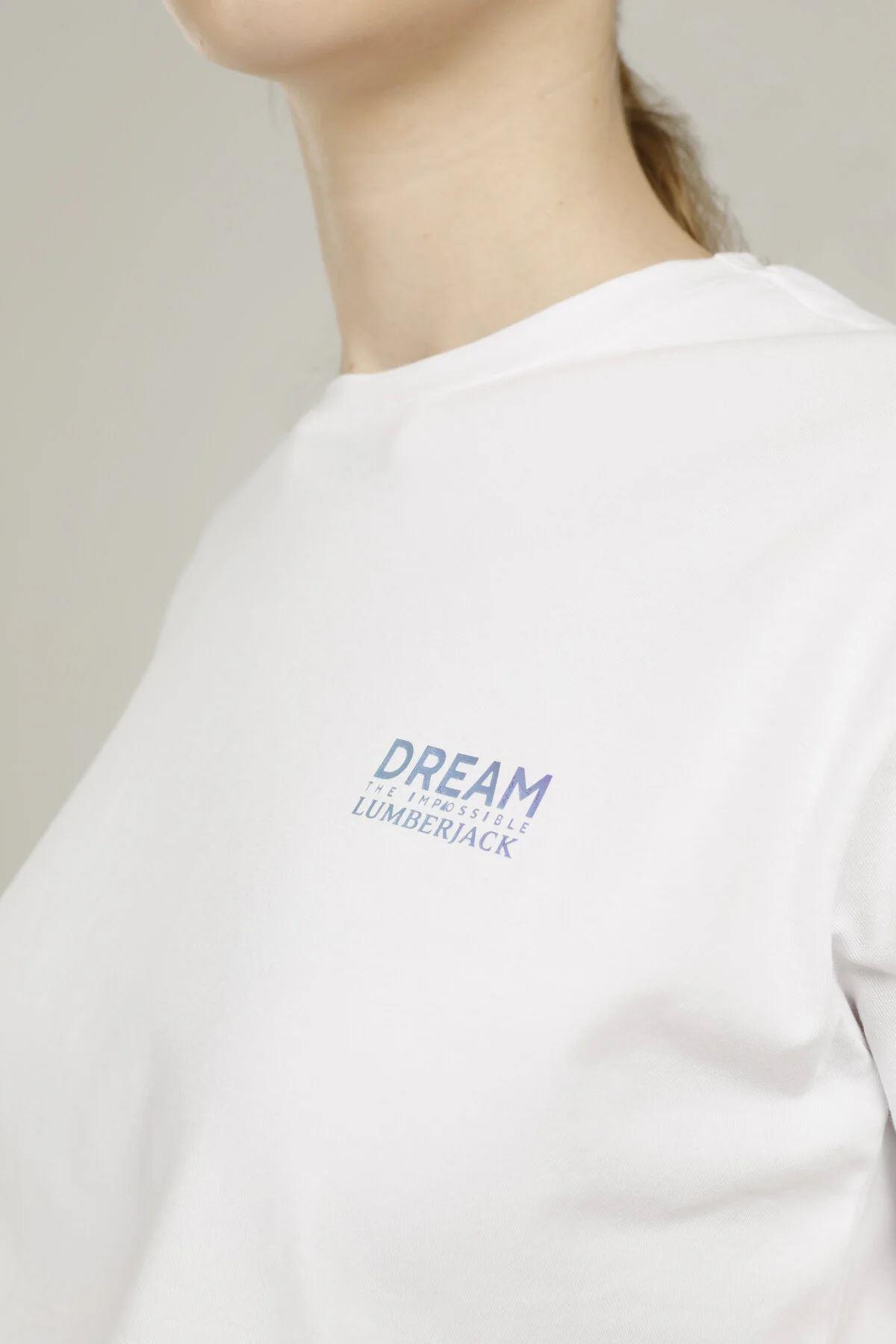 Lumberjack 2M Ct1103 Daisy Slogan Detailed T-Shi Erkek Beyaz Bisiklet Yaka Tshirt