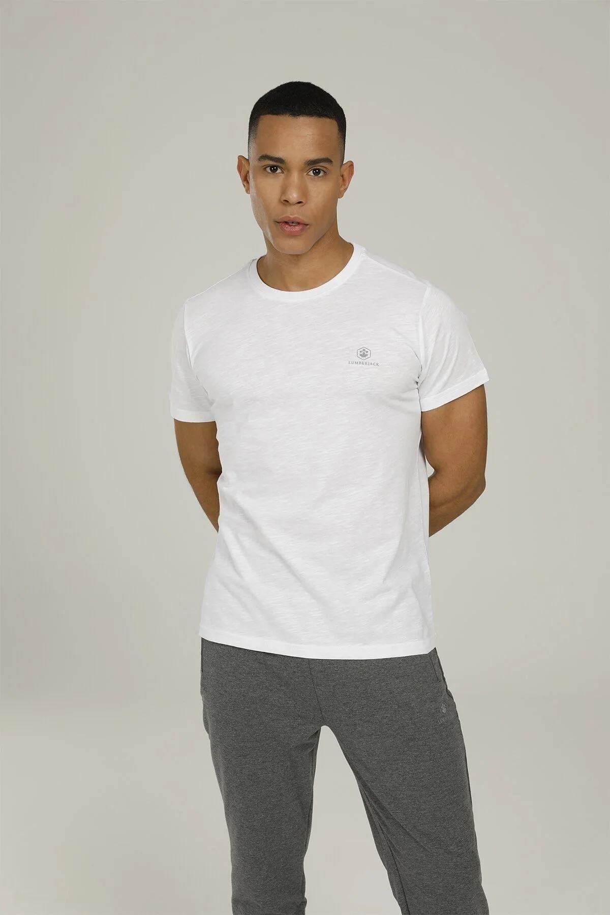 Lumberjack 2M M-1815 Raelyn Kk Tshirt B 2Fx Erkek Beyaz Bisiklet Yaka Tshirt