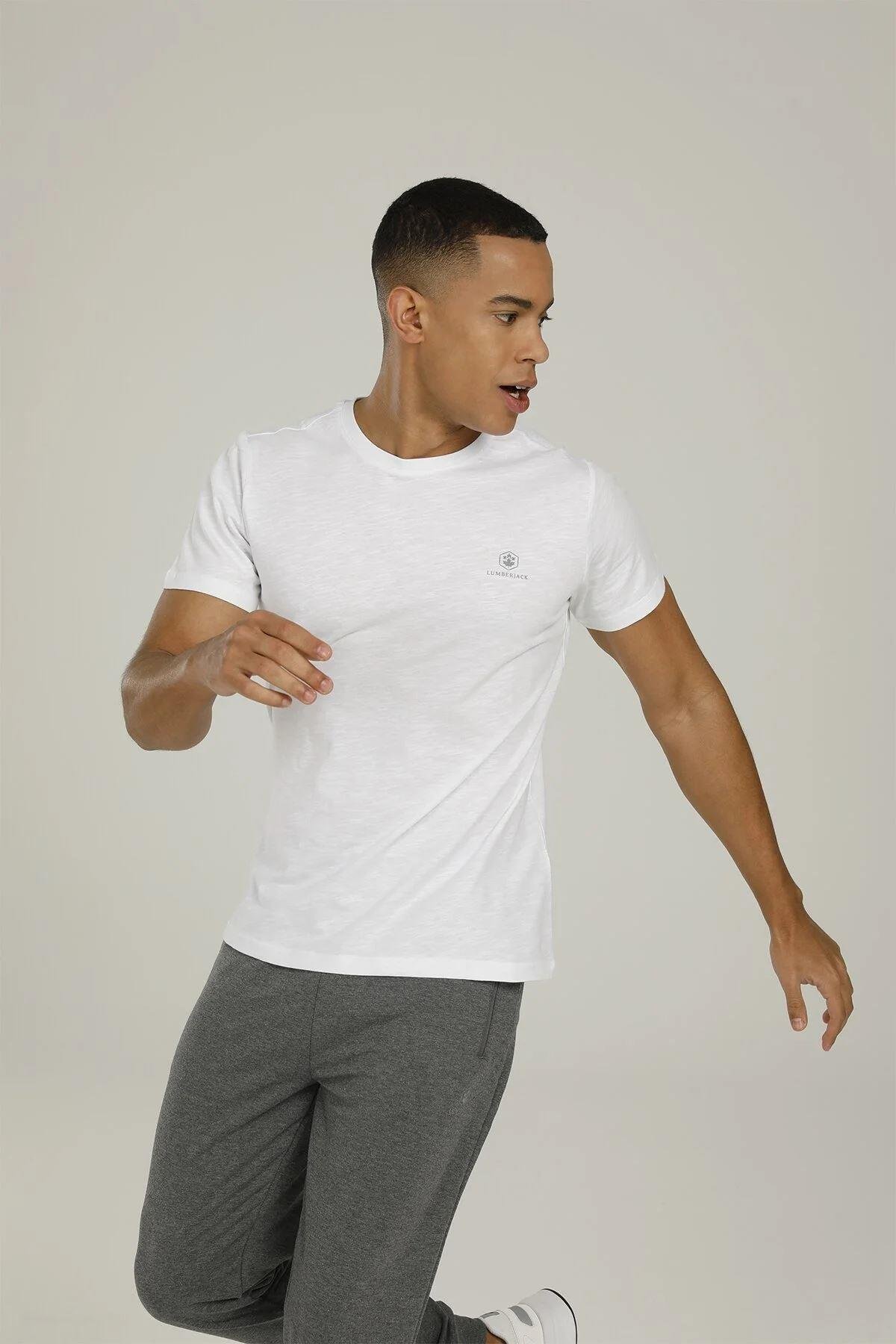 Lumberjack 2M M-1815 Raelyn Kk Tshirt B 2Fx Erkek Beyaz Bisiklet Yaka Tshirt