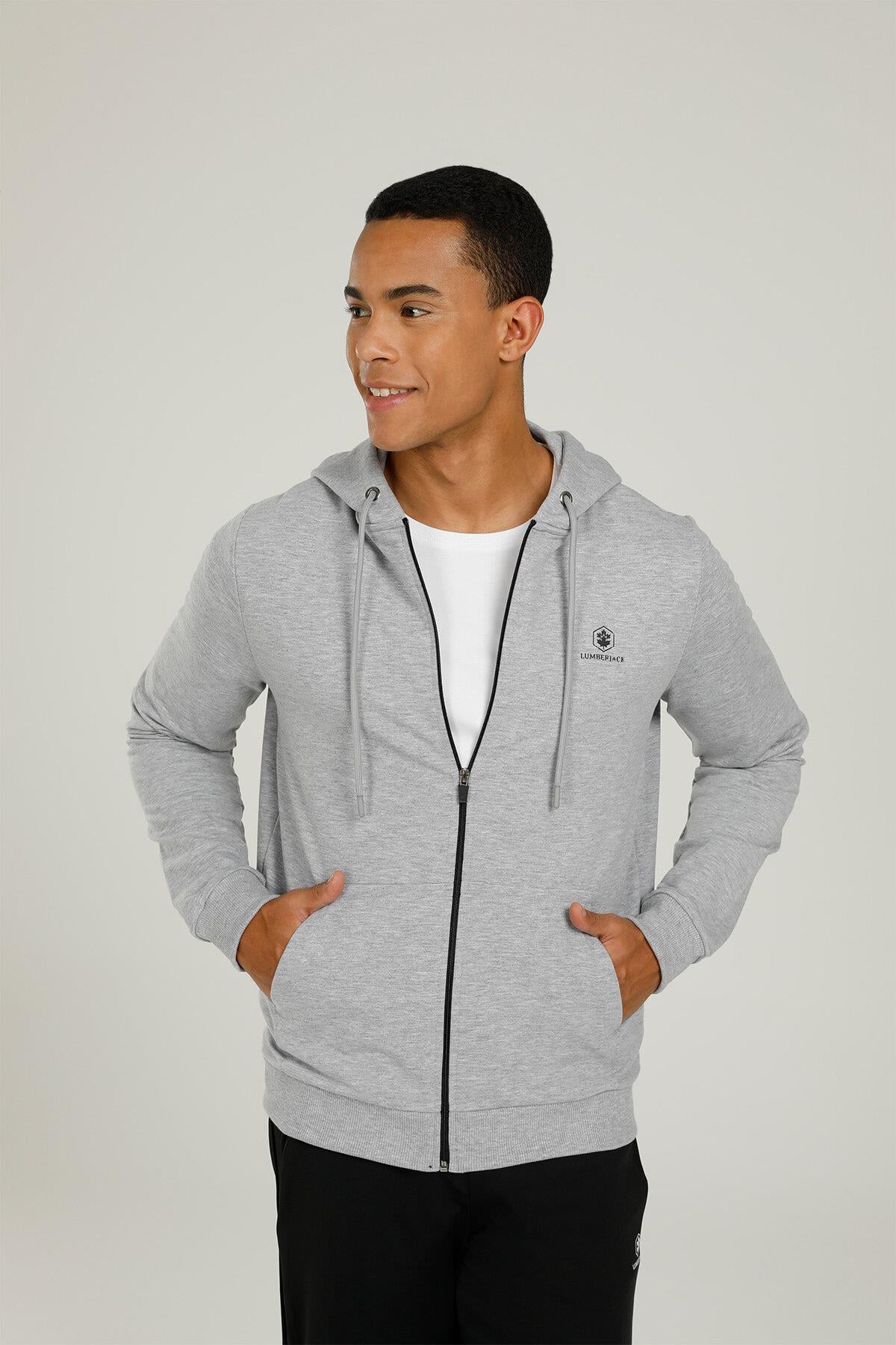 Lumberjack 2M Sn72 Basic Full Zip Hoodie 2Fx Erkek Beyaz Tam Fermuarlı Sweat