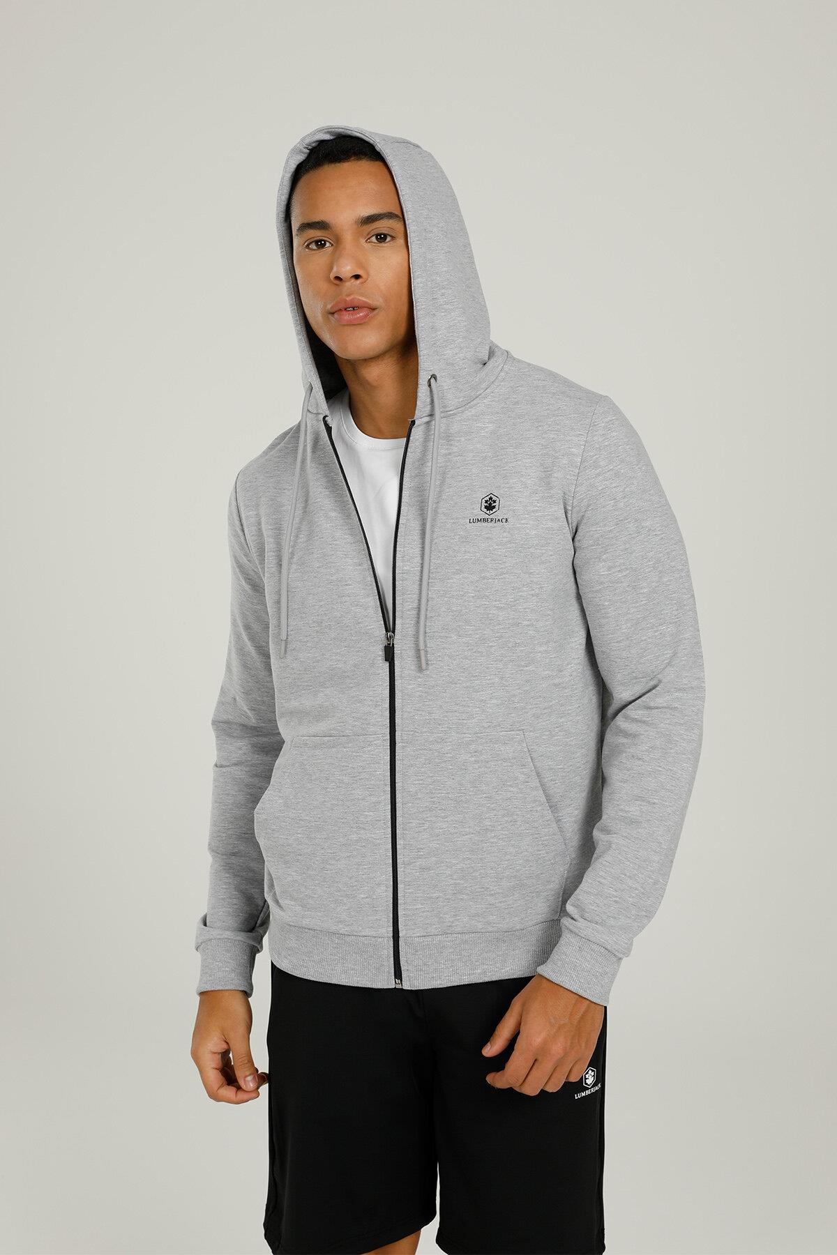 Lumberjack 2M Sn72 Basic Full Zip Hoodie 2Fx Erkek Beyaz Tam Fermuarlı Sweat