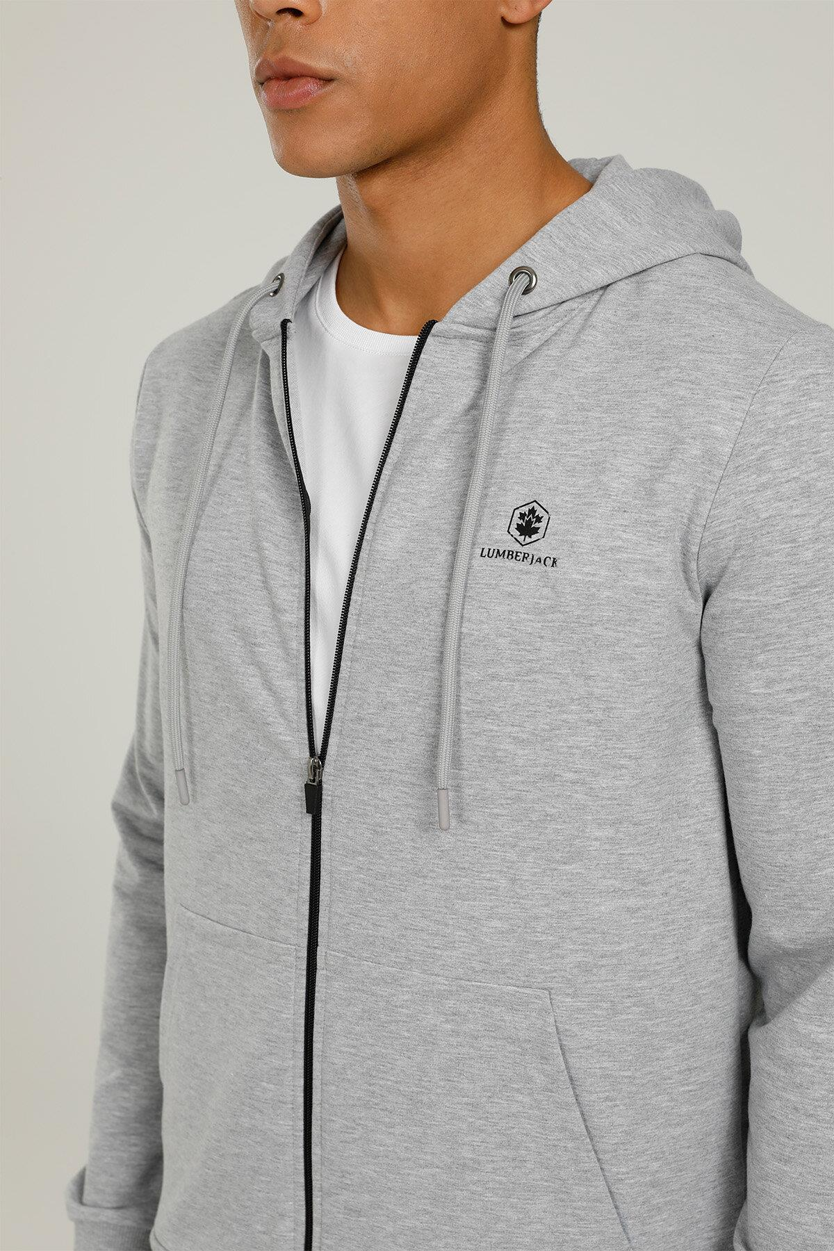 Lumberjack 2M Sn72 Basic Full Zip Hoodie 2Fx Erkek Beyaz Tam Fermuarlı Sweat