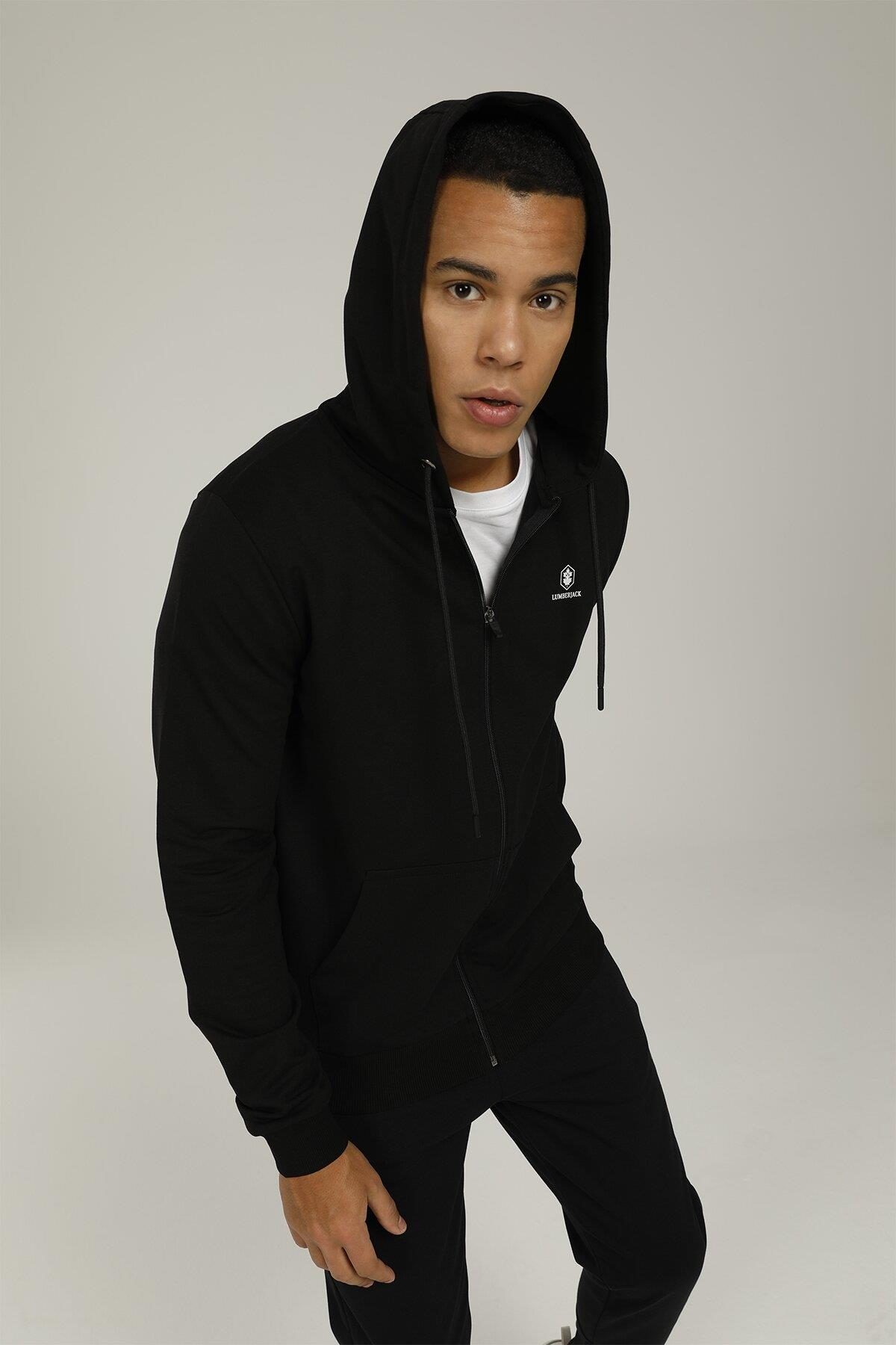 Lumberjack 2M Sn72 Basic Full Zip Hoodie 2Fx Erkek Siyah Tam Fermuarlı Sweat