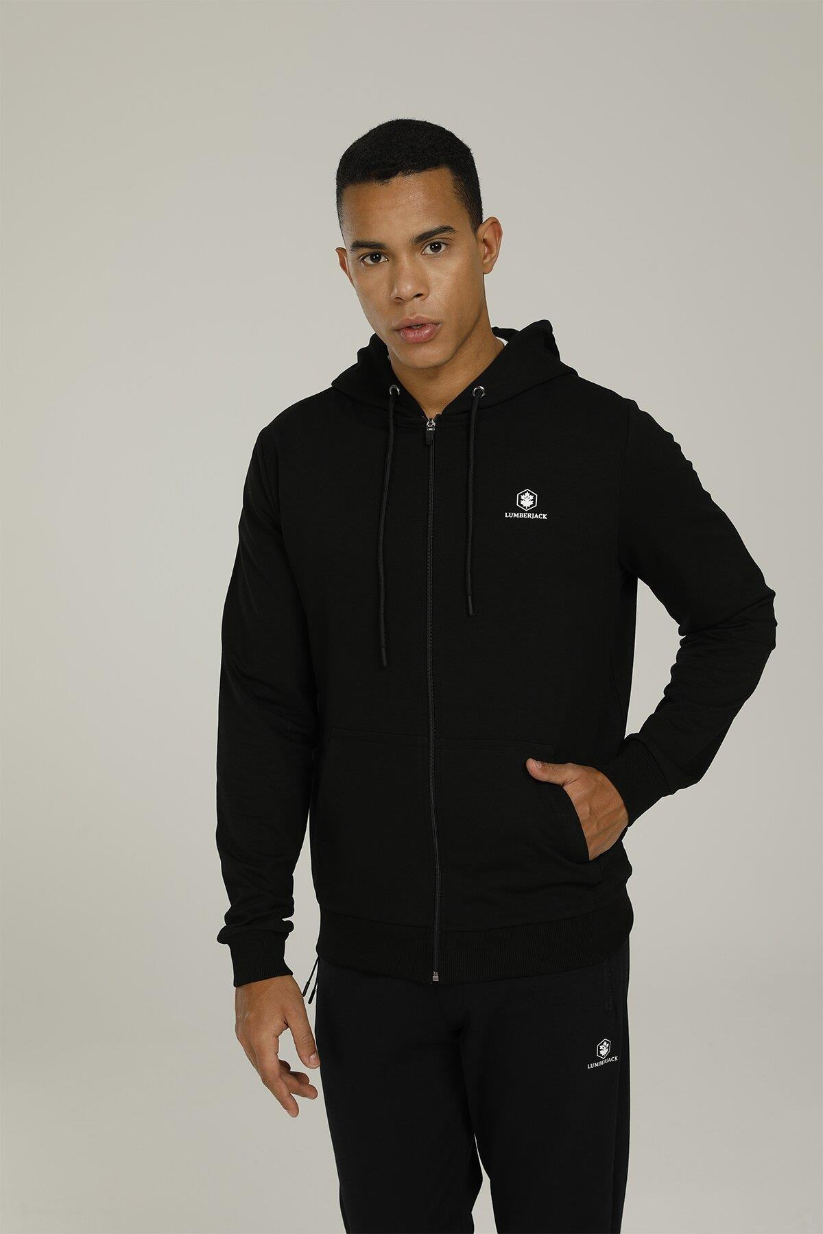 Lumberjack 2M Sn72 Basic Full Zip Hoodie 2Fx Erkek Siyah Tam Fermuarlı Sweat