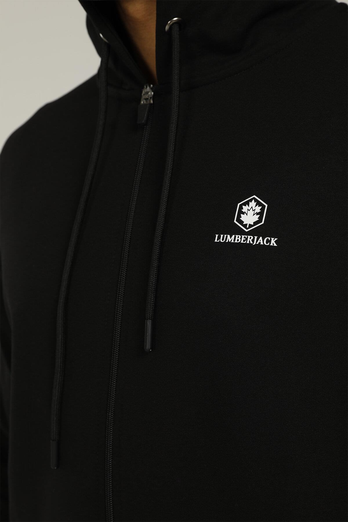 Lumberjack 2M Sn72 Basic Full Zip Hoodie 2Fx Erkek Siyah Tam Fermuarlı Sweat